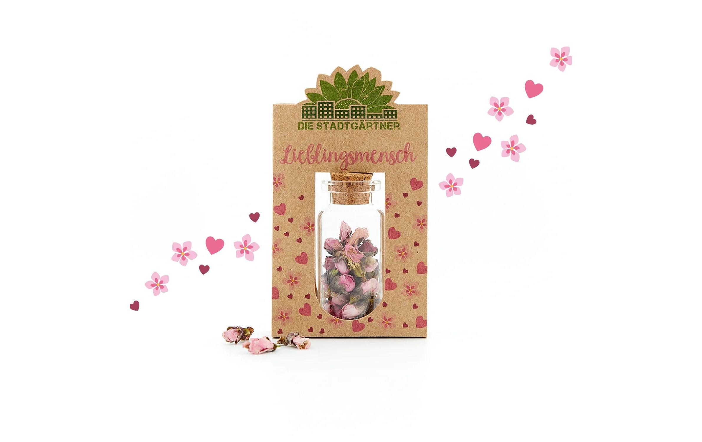 Die stadtgärtner Glückbringer – Lieblingsmensch – Glas & Pappe & Kork & Trockenblumen, Mehrfarbig