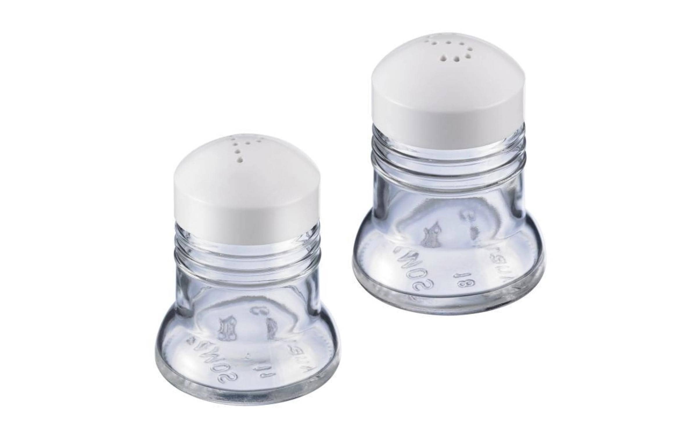 Westmark Salz- und Pfefferstreuer – 2er Set, Ø 4,9 cm, H 6,5 cm, Glas/Kunststoff (ABS), spülmaschinenfest