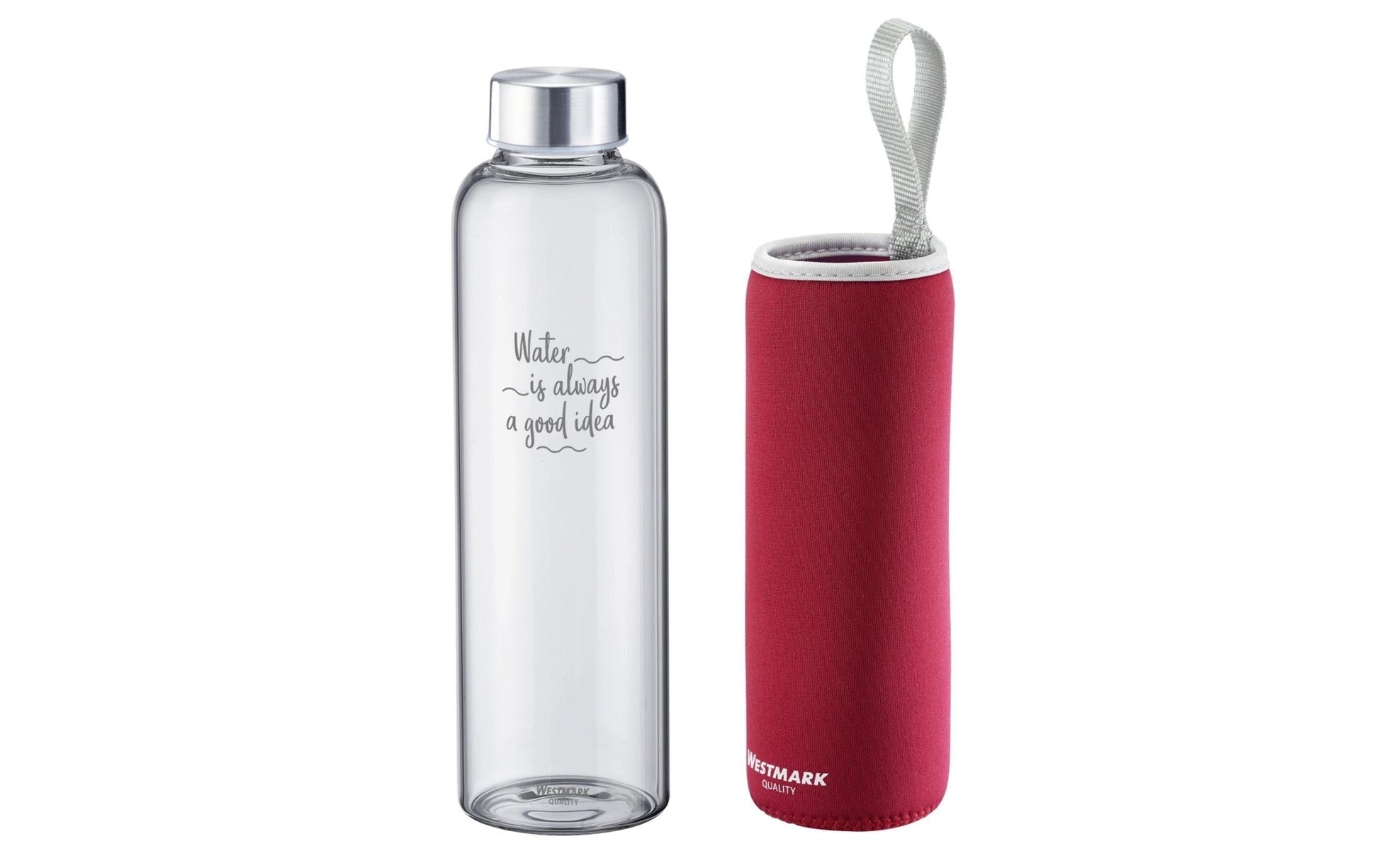 Westmark Viva Trinkflasche 550 ml – Glas, Schraubdeckel, Rot