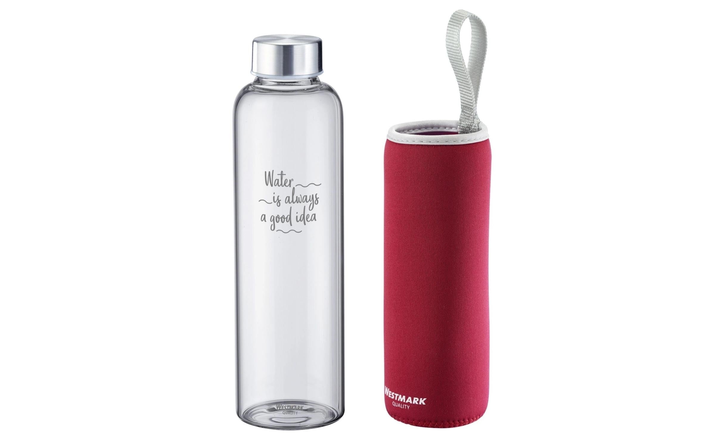 Westmark Viva Trinkflasche 550 ml – Glas, Schraubdeckel, Rot