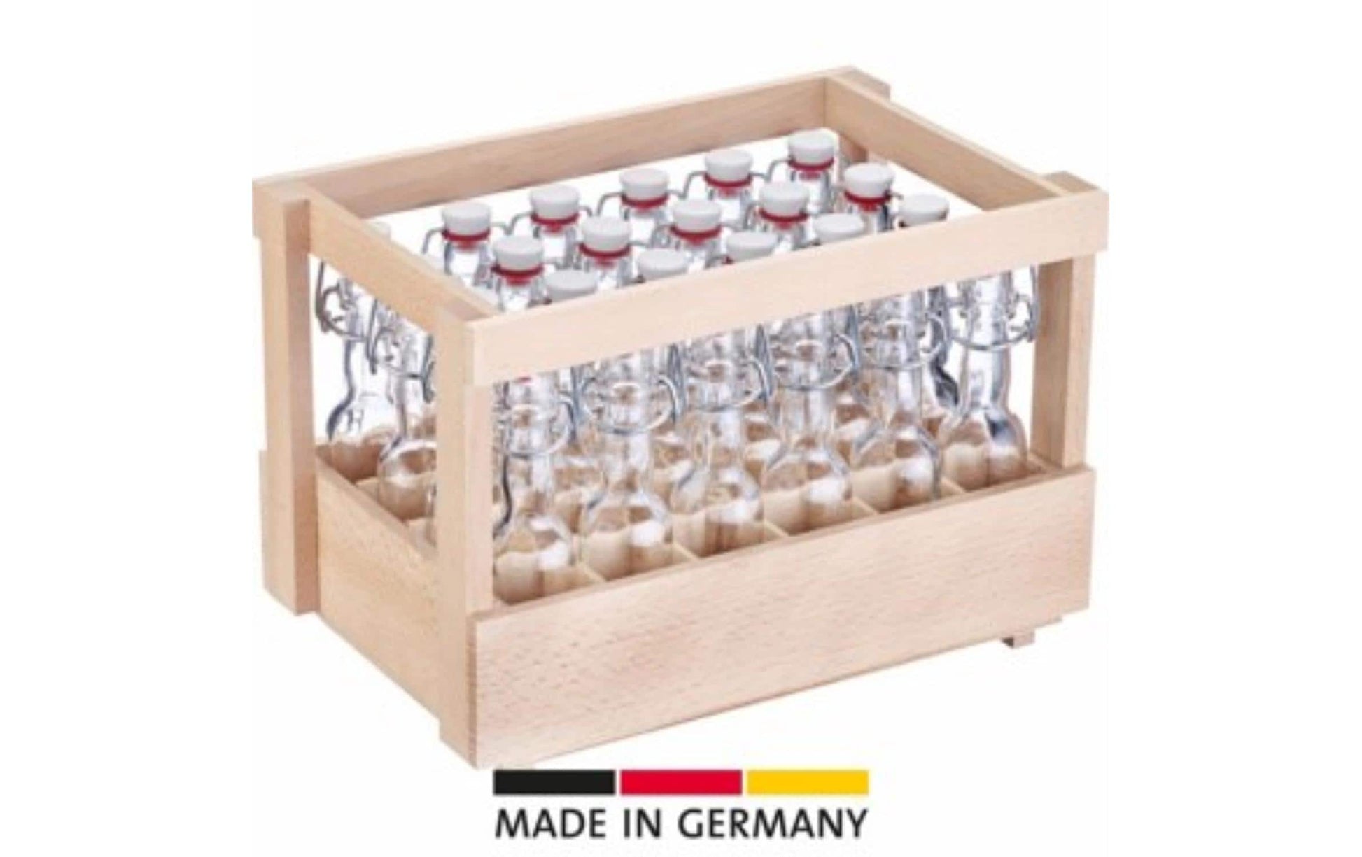 Westmark Einmachflasche – 24er Set, 40 ml, 16,5 × 16,5 × 17,5 cm, Glas/Holz, Braun, mit Bügelverschluss