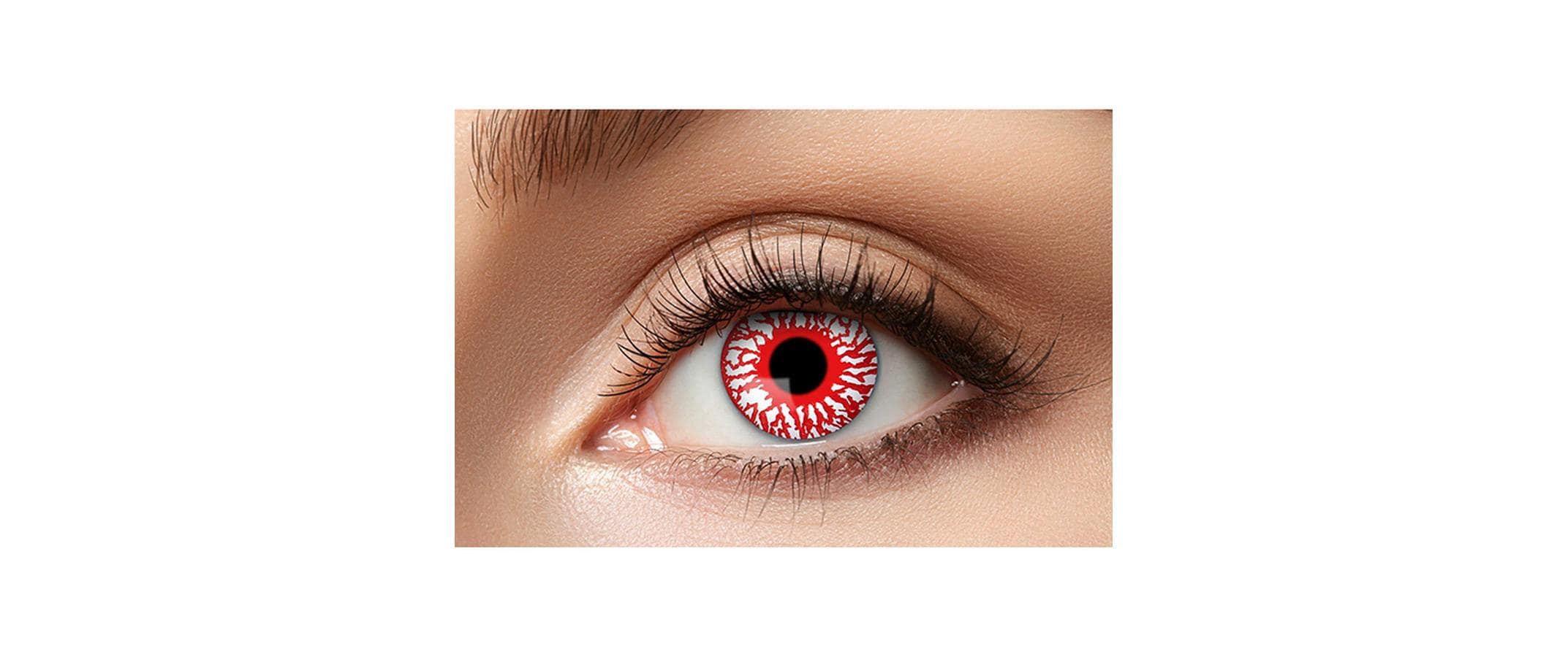 Partyartikel Farbige Kontaktlinsen Halloween Bloodshot – Rot/Weiss – PHEMA – 3-Monatslinsen, 42% Wassergehalt