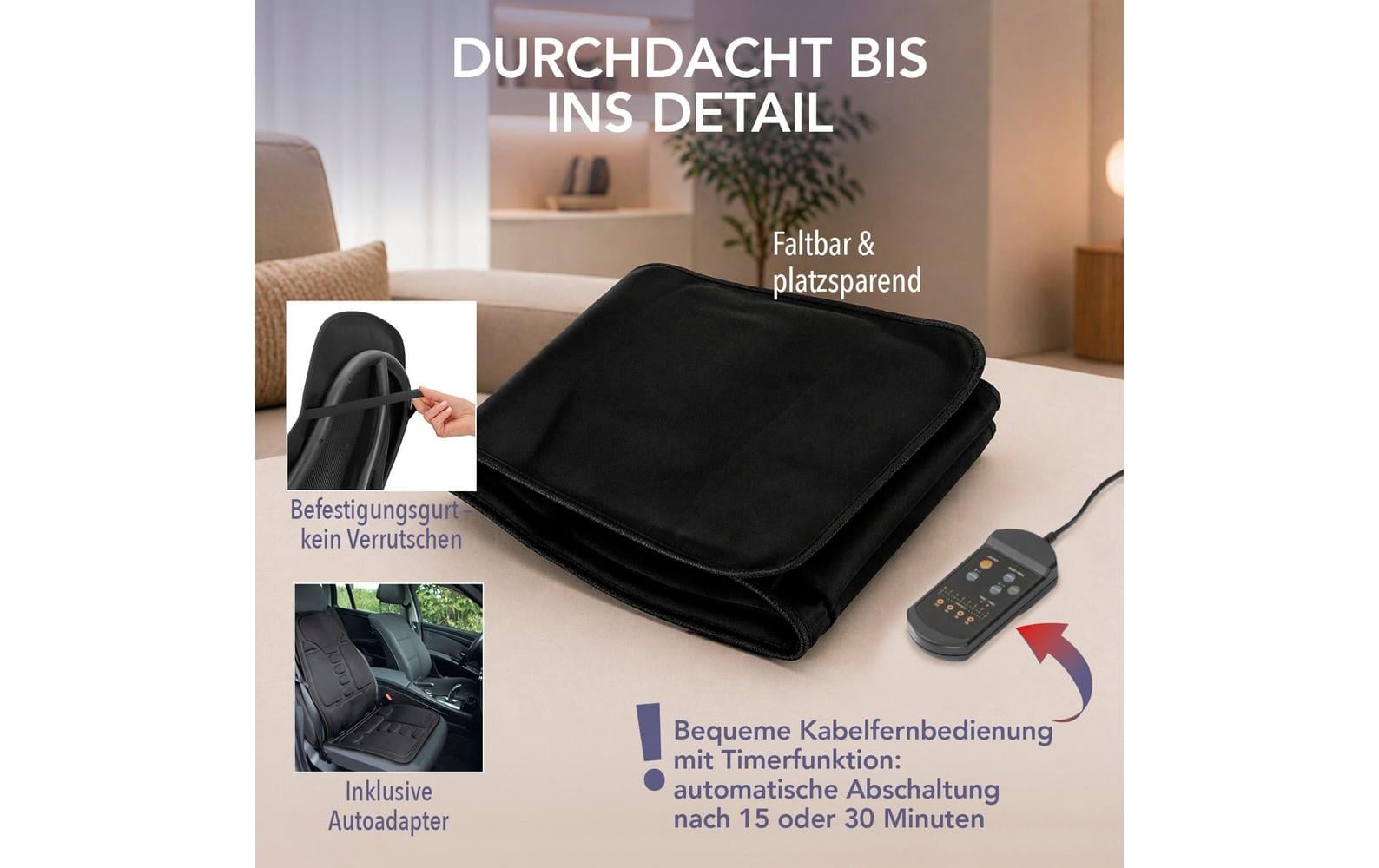 Vitalmaxx Massagesitzauflage – Vibrationsmassage mit Wärmefunktion – 49 × 115 cm