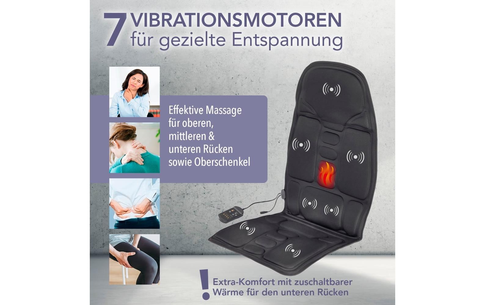 Vitalmaxx Massagesitzauflage – Vibrationsmassage mit Wärmefunktion – 49 × 115 cm