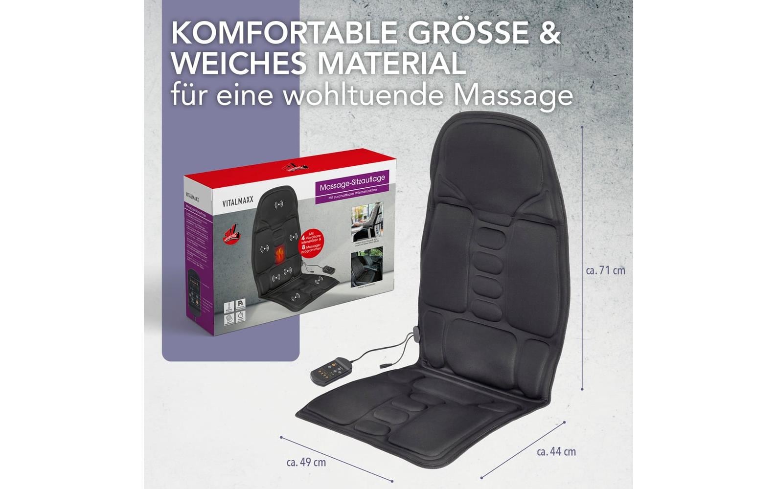 Vitalmaxx Massagesitzauflage – Vibrationsmassage mit Wärmefunktion – 49 × 115 cm