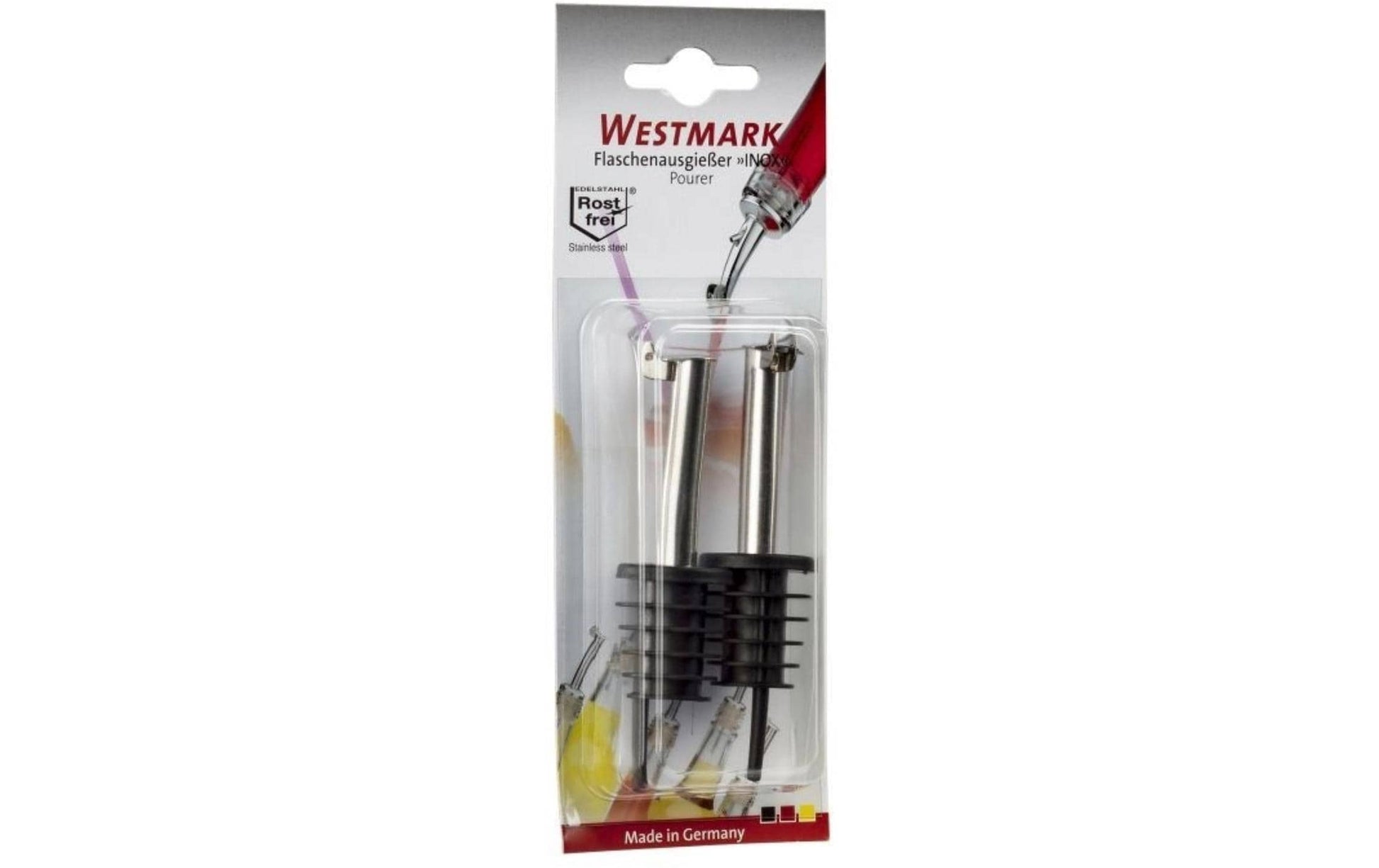 Westmark Flaschenverschluss – 2,6 × 2,6 × 9,9 cm, Edelstahl/Kunststoff, Schwarz, 2 Stk., spülmaschinenfest