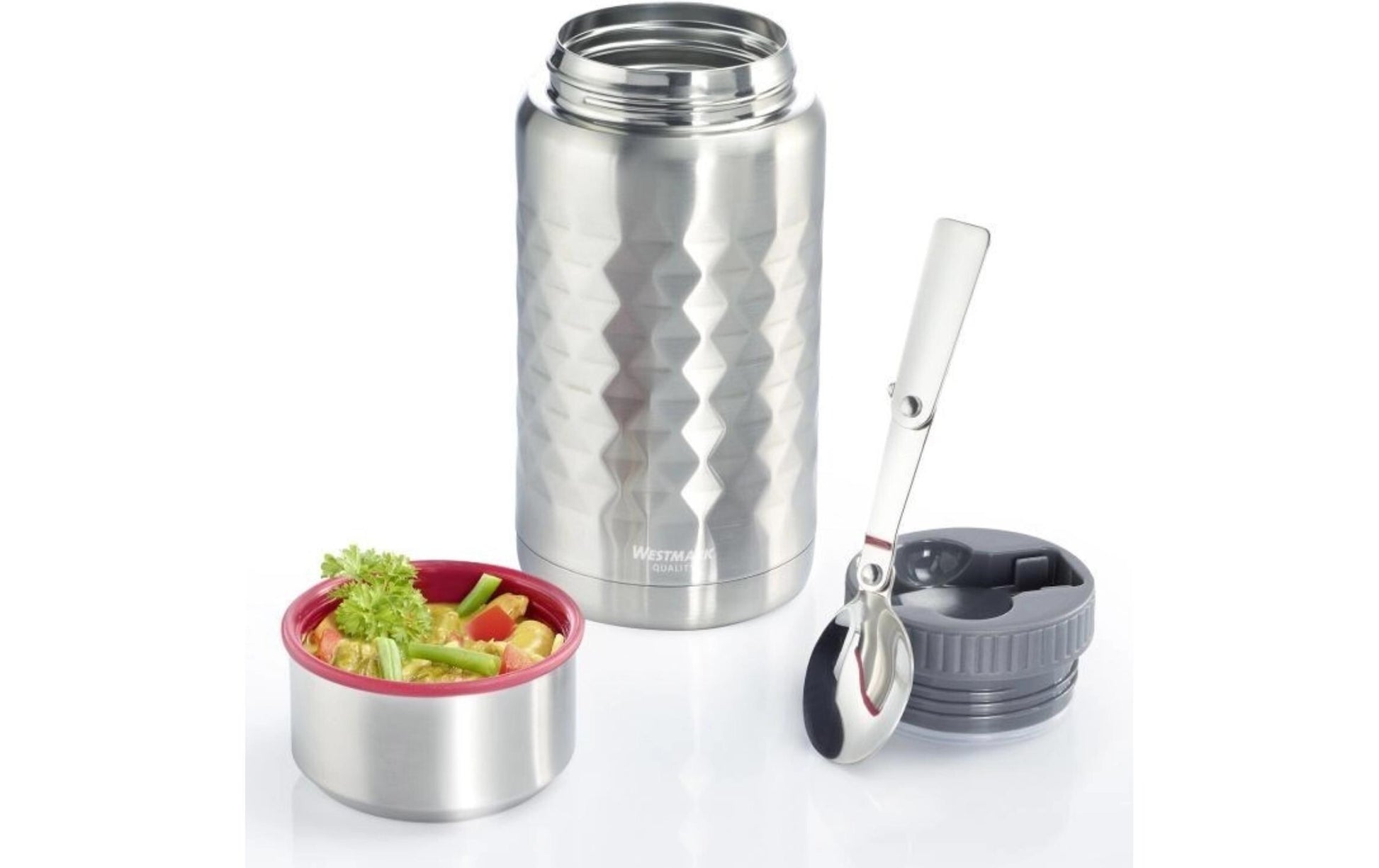 Westmark Lunchbox 750 ml, 9 × 20,5 × 9 cm, Edelstahl/Silikon/Polypropylen (PP), BPA-frei, silber