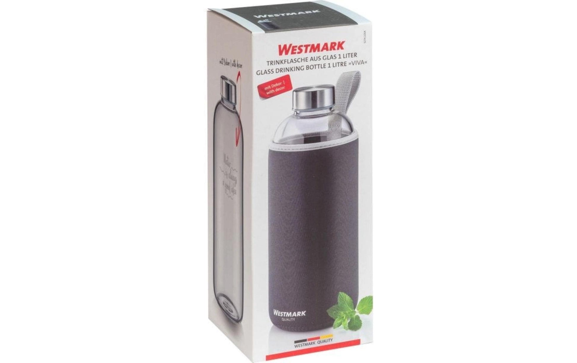 Westmark Viva Trinkflasche 1 l – Glas, Schraubdeckel, Anthrazit