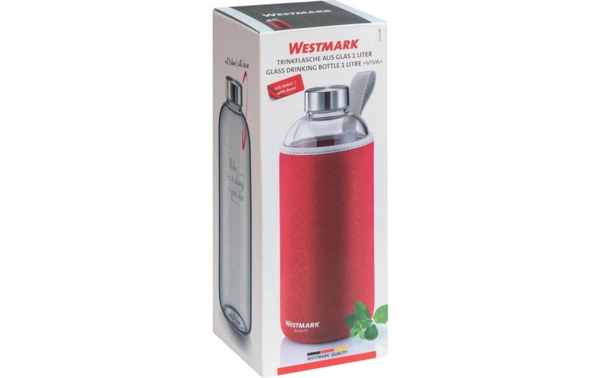 Westmark Trinkflasche 1 l – Glas, Rot