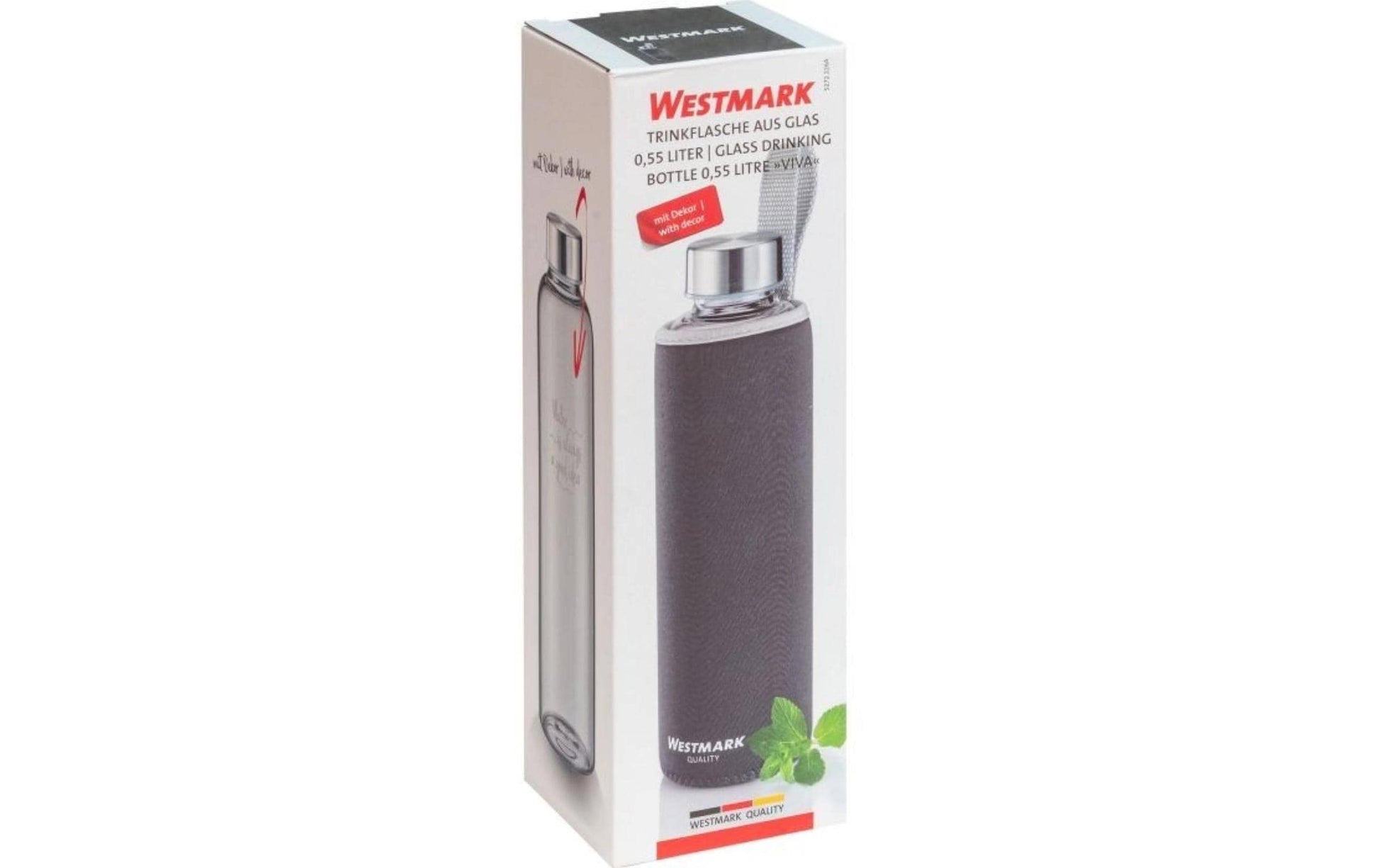 Westmark Viva Trinkflasche 550 ml – Glas, Schraubverschluss, Anthrazit