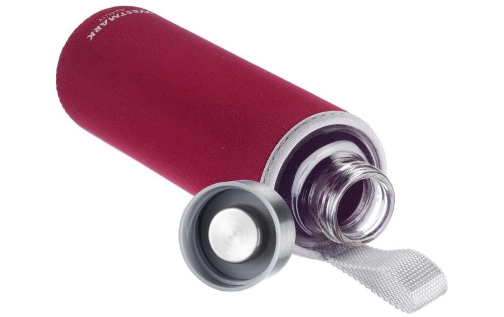 Westmark Viva Trinkflasche 550 ml – Glas, Schraubdeckel, Rot