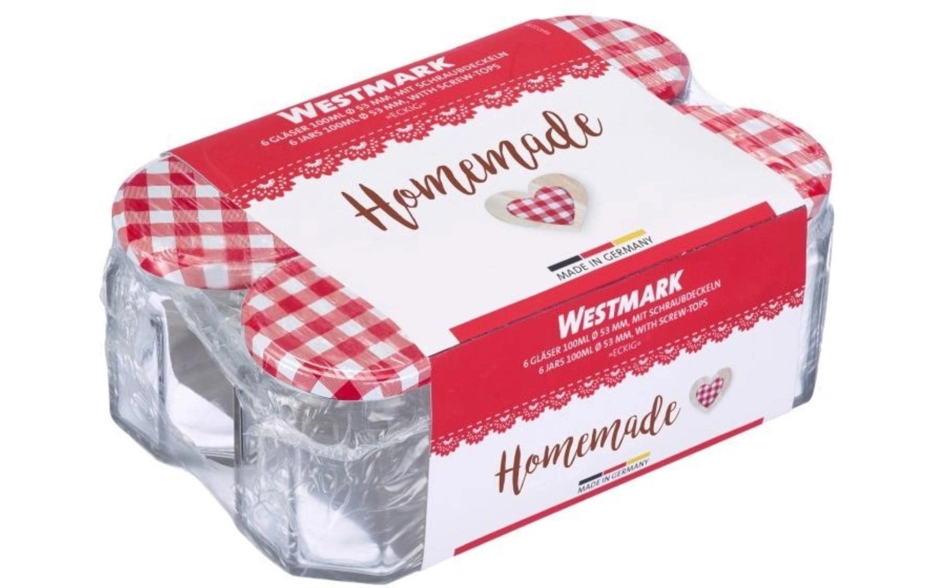 Westmark Einmachglas eckig – 6er Set, 100 ml, 6,0 × 6,0 × 6,5 cm, Glas, Schraubverschluss, spülmaschinenfest