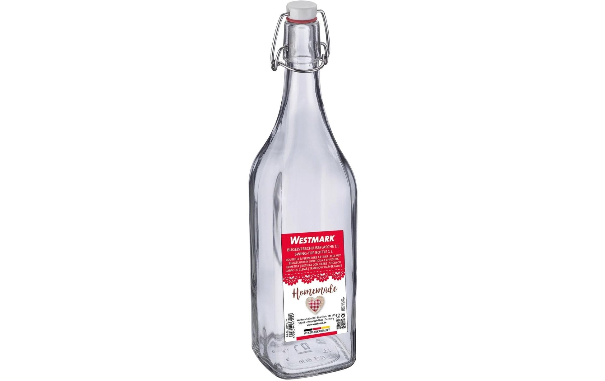 Westmark Einmachflasche – 1,0 l, Ø 8,0 cm, H 32,0 cm, Glas, Transparent, Bügelverschluss, spülmaschinenfest