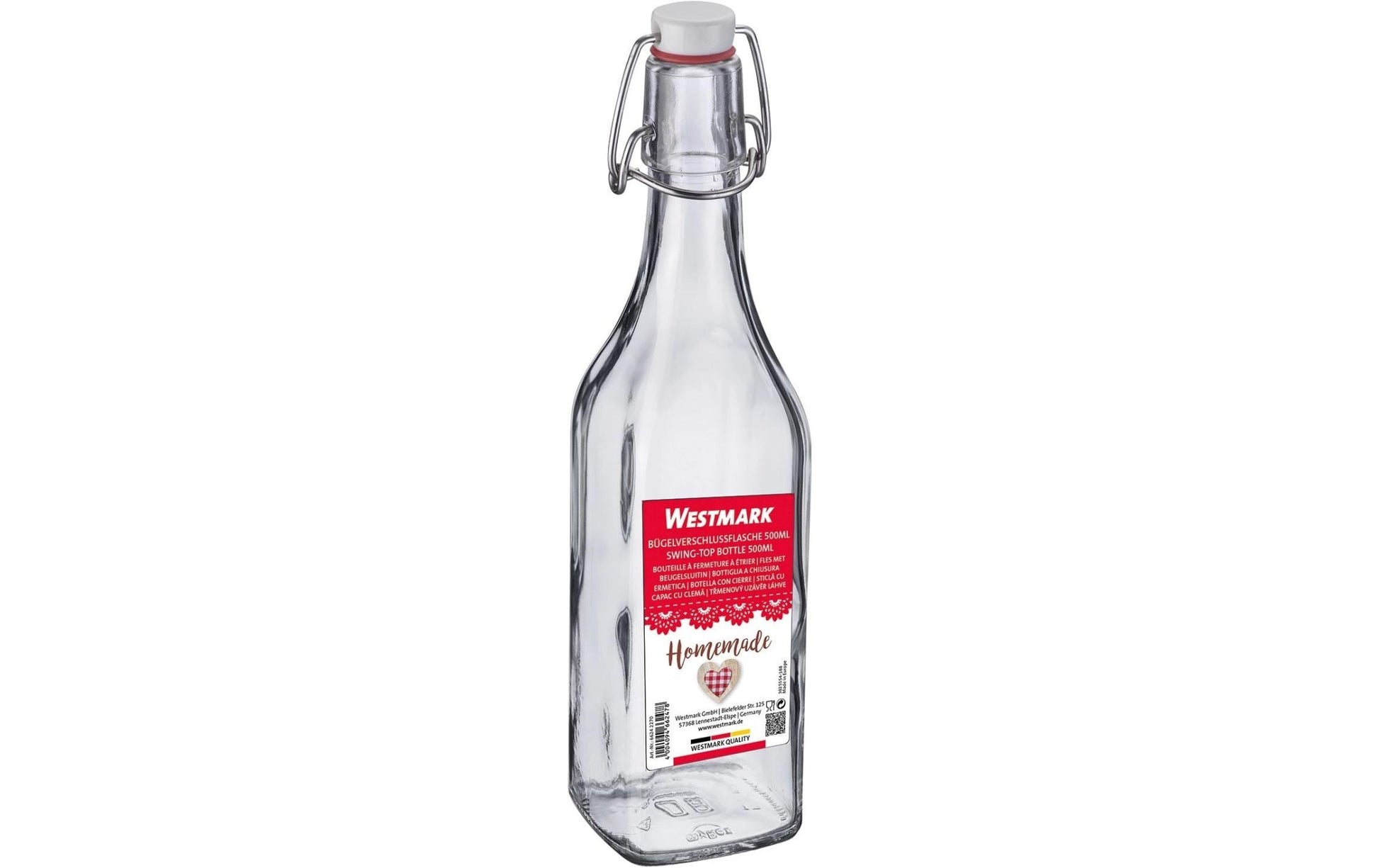 Westmark Einmachflasche – 500 ml, Ø 6,6 cm, H 26,5 cm, Glas, Transparent, Bügelverschluss, spülmaschinenfest