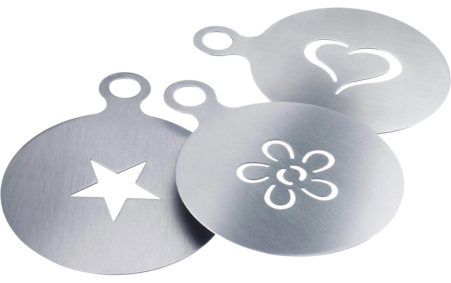 Westmark Dekorierschablonen Cappuccino – Ø 10 cm, Edelstahl, 3 Stk., spülmaschinenfest, für Puderzucker