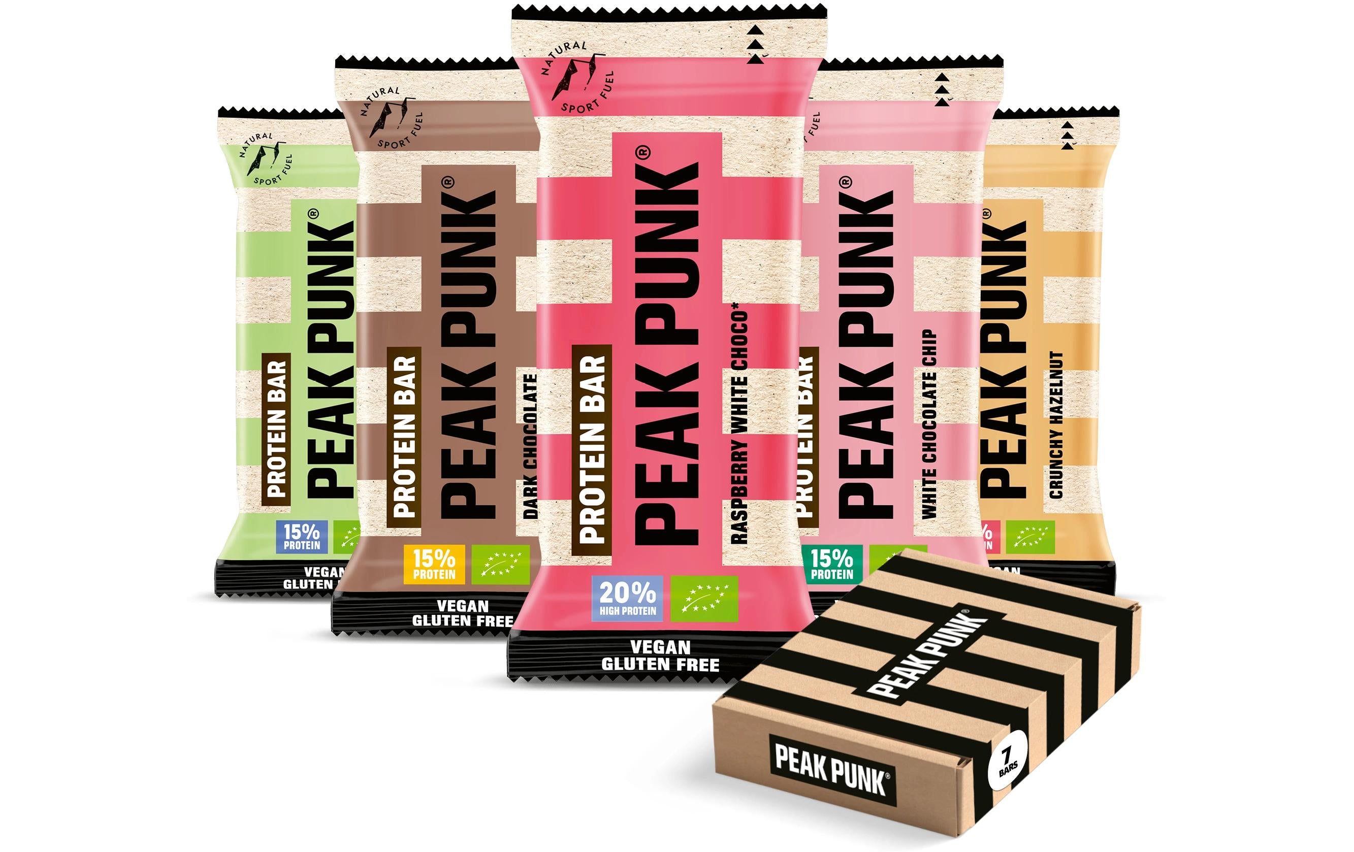 PEAK PUNK Proteinriegel Probierbox – Mix, bio, vegan – 7 × 55 g