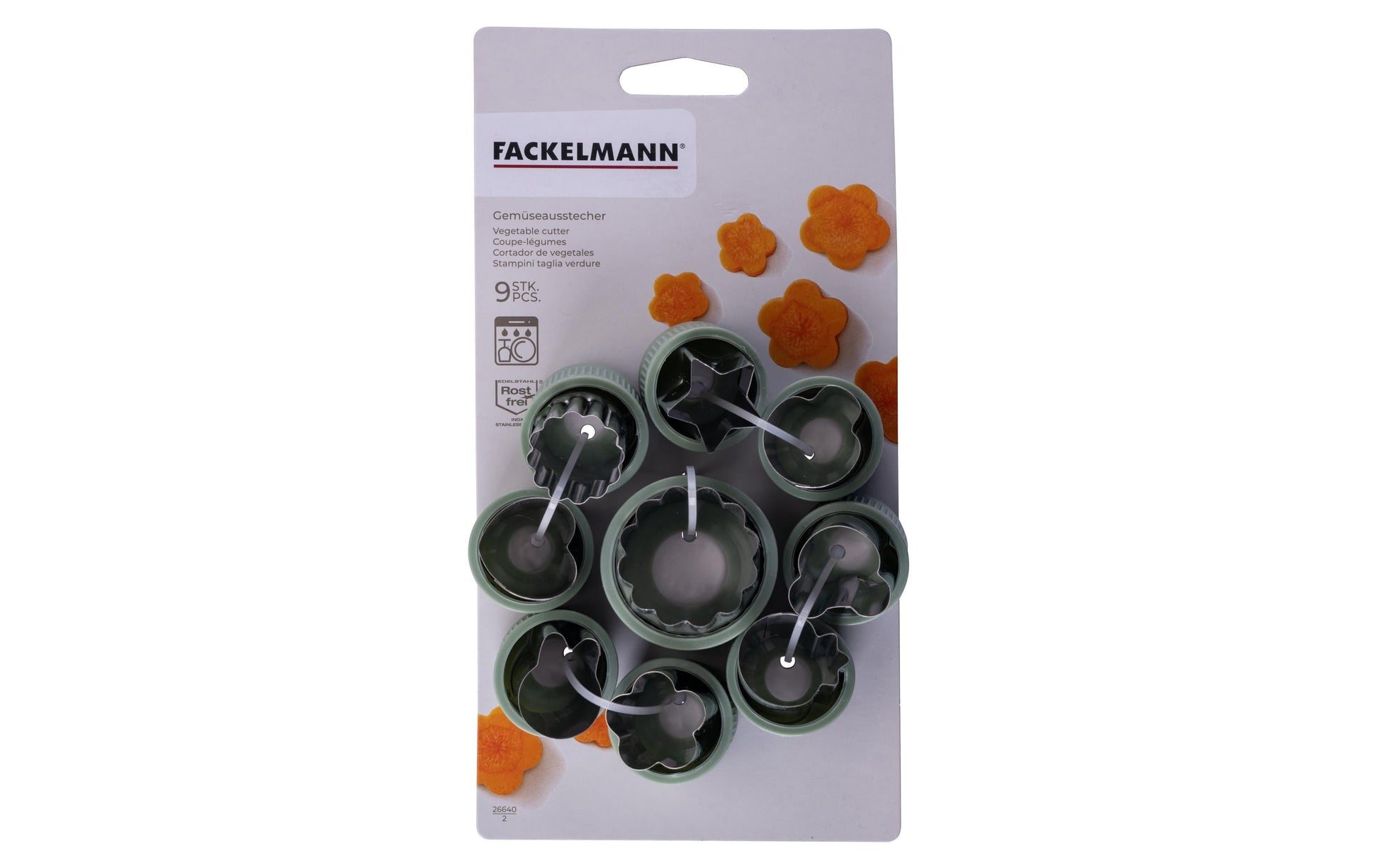 Fackelmann Gemüseausstecher 9-teilig, Edelstahl 18/0/Kunststoff, Graugrün