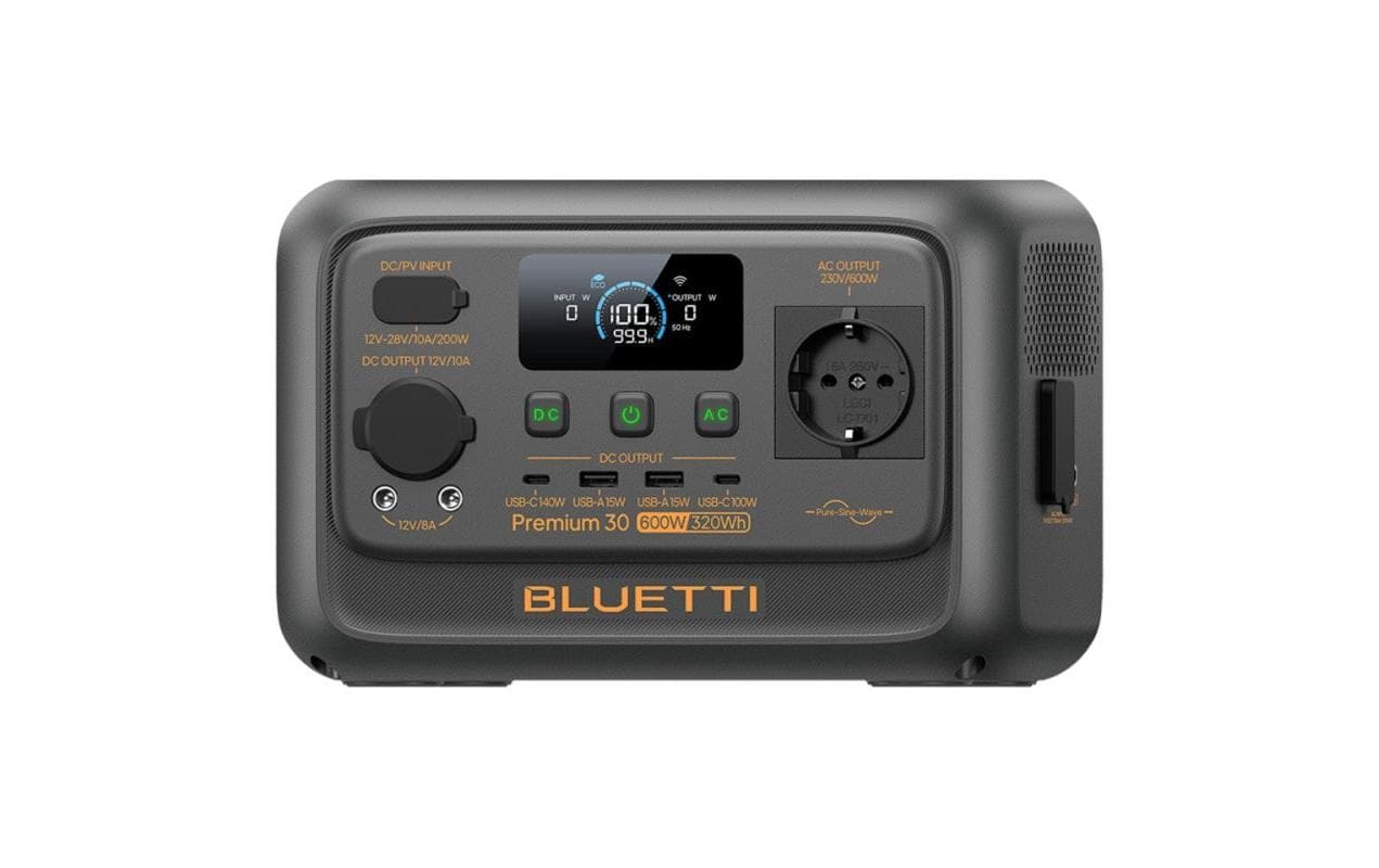 Bluetti Premium 30 V2 Tr. – Powerstation, 320 Wh, LiFePO4, 2× Schuko (Typ F), USB-C 140W