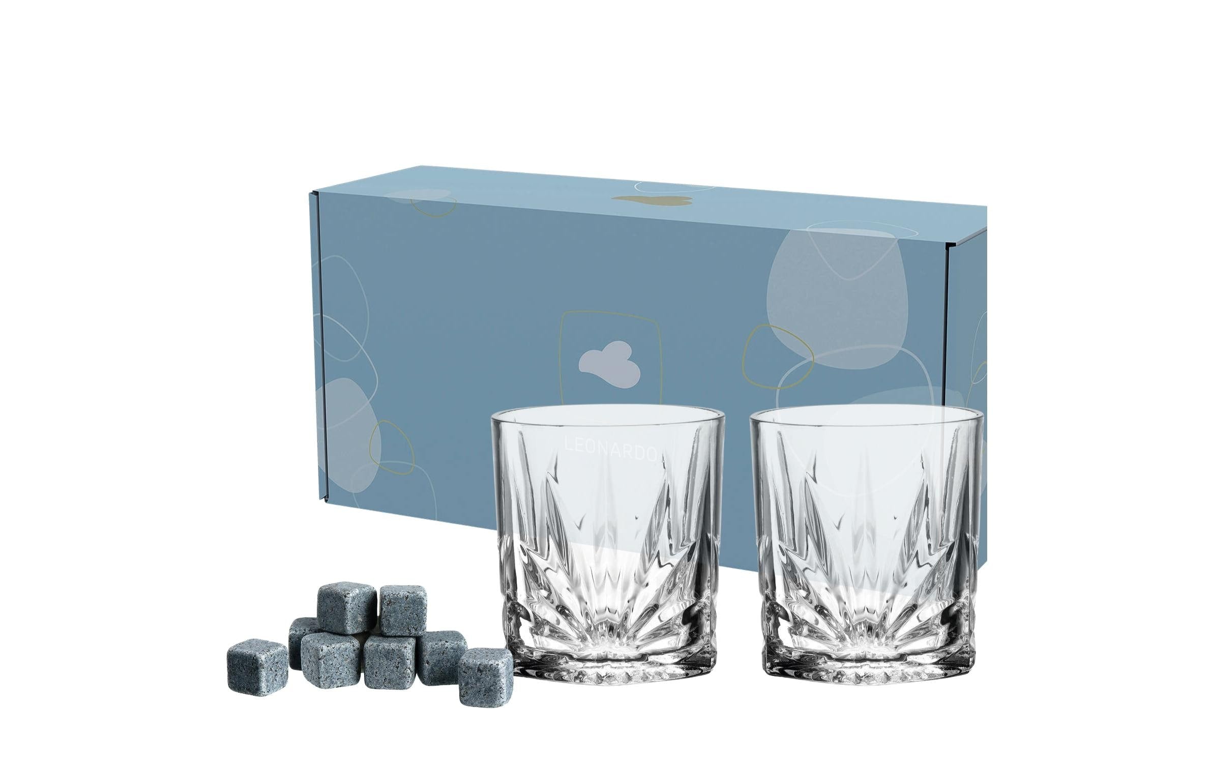 LEONARDO Whiskybecher DOF CAPRI – 2er Set, 330 ml, H 9,5 cm, Glas, Transparent, mit 8 Kühlsteinen