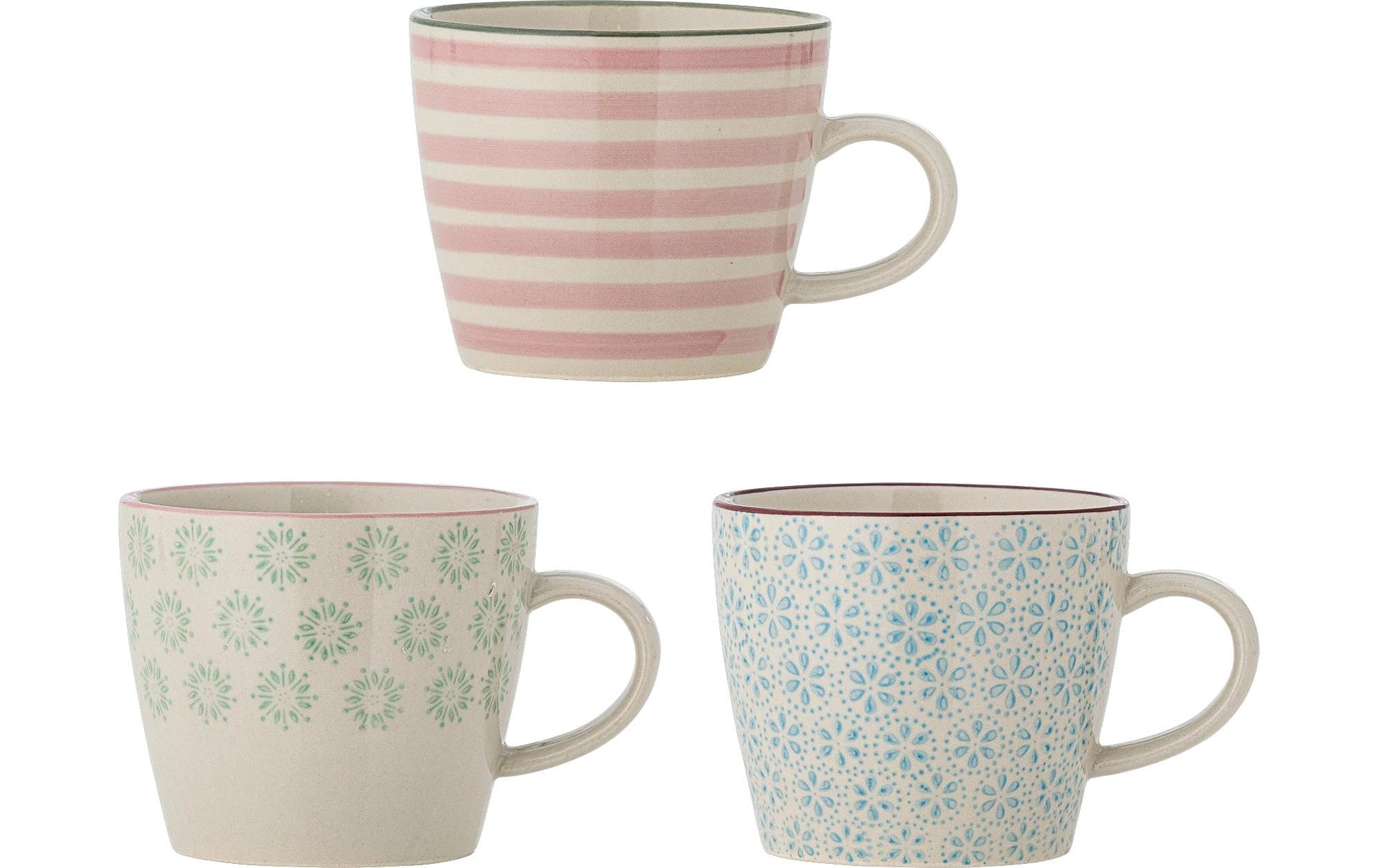 Bloomingville Kaffeebecher – 3er Set, 380 ml, Ø 9,5 cm, Steingut, spülmaschinenfest