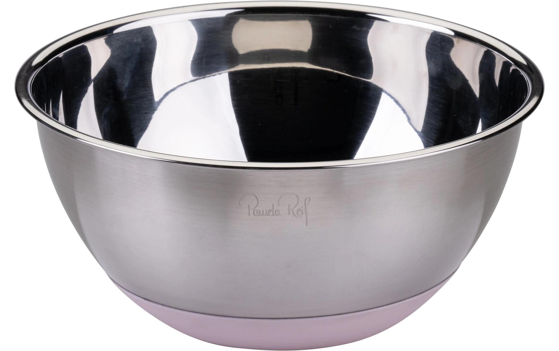 Fackelmann Edelstahlschüssel 2,3 l, Ø 21,5 × 10 cm, Edelstahl 18/10/Silikon, Silber/Rosa