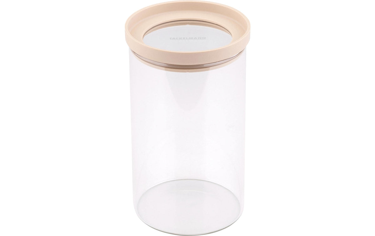 Fackelmann x Pamela Reif – Vorratsdose 1 l, 10 × 10 × 17 cm, Glas/Silikon, Transparent/Beige