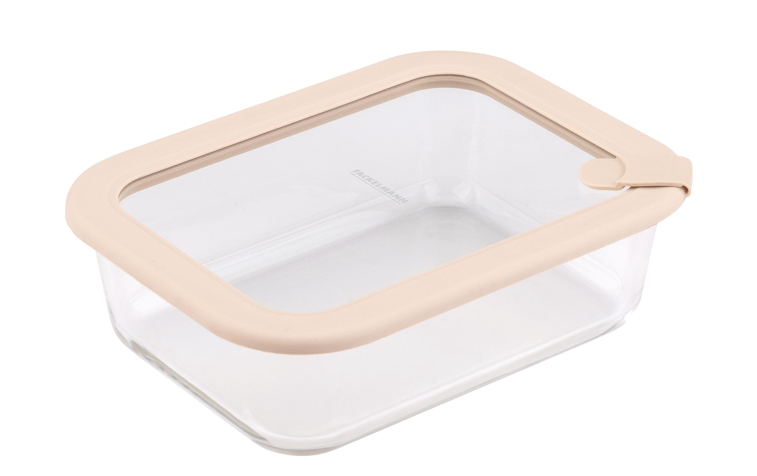 Fackelmann x Pamela Reif – Vorratsdose 1,1 l, 15,5 × 20,5 × 6,5 cm, Glas/Silikon, Transparent/Beige
