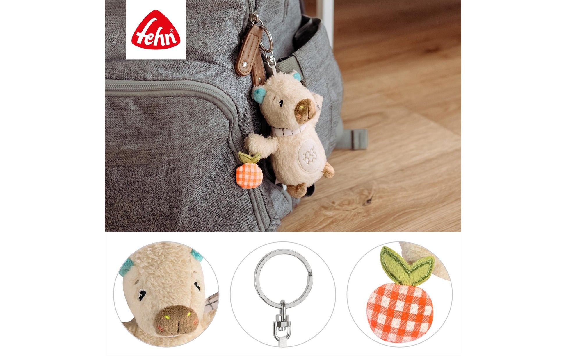 Fehn Plüsch-Schlüsselanhänger Capybara Clara – Plüsch/Polyester, Beige/Braun