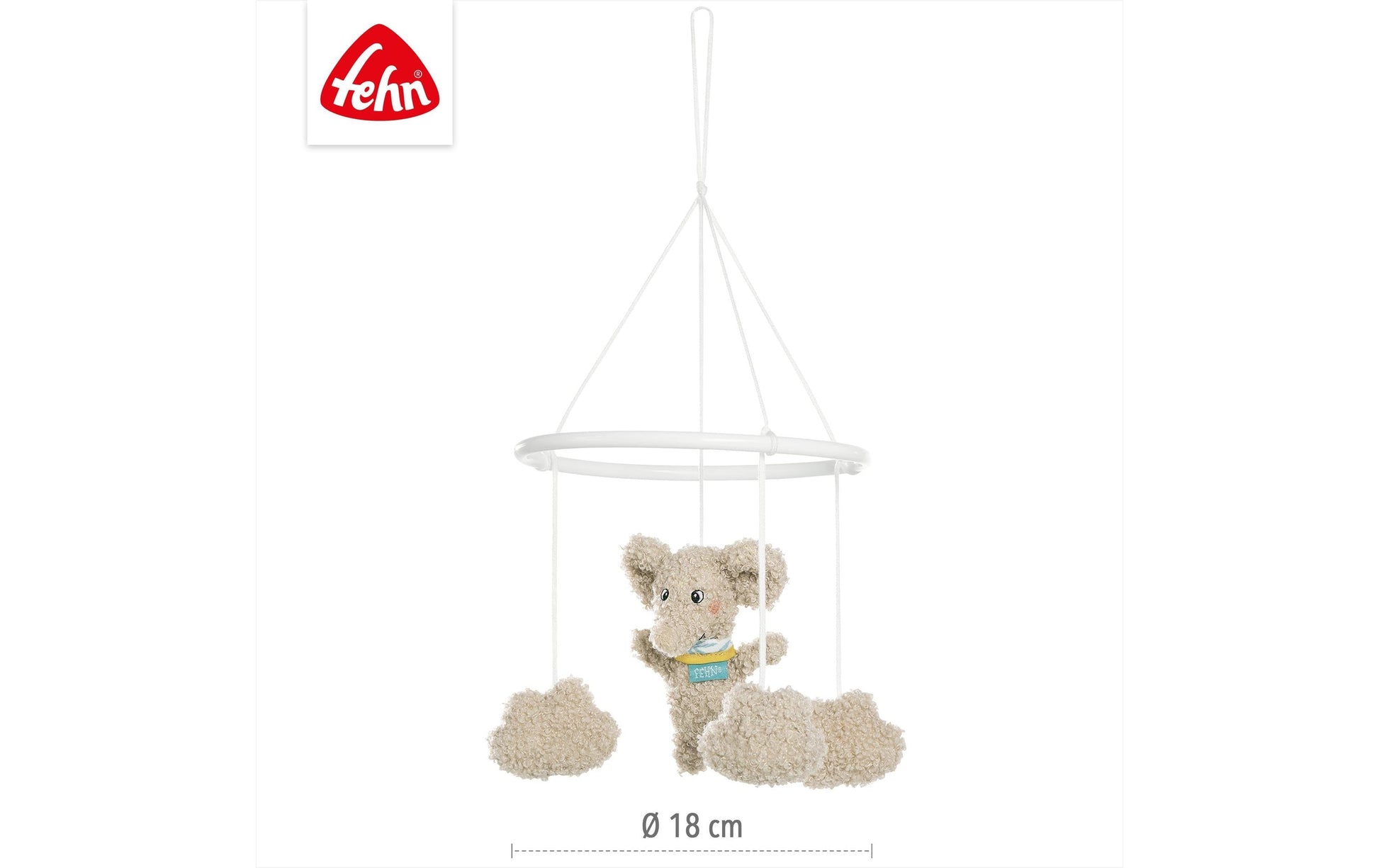 Fehn FredErik Deko-Mobile Elefant – 18 × 18 × 6 cm – Plüsch & Polyester, grau