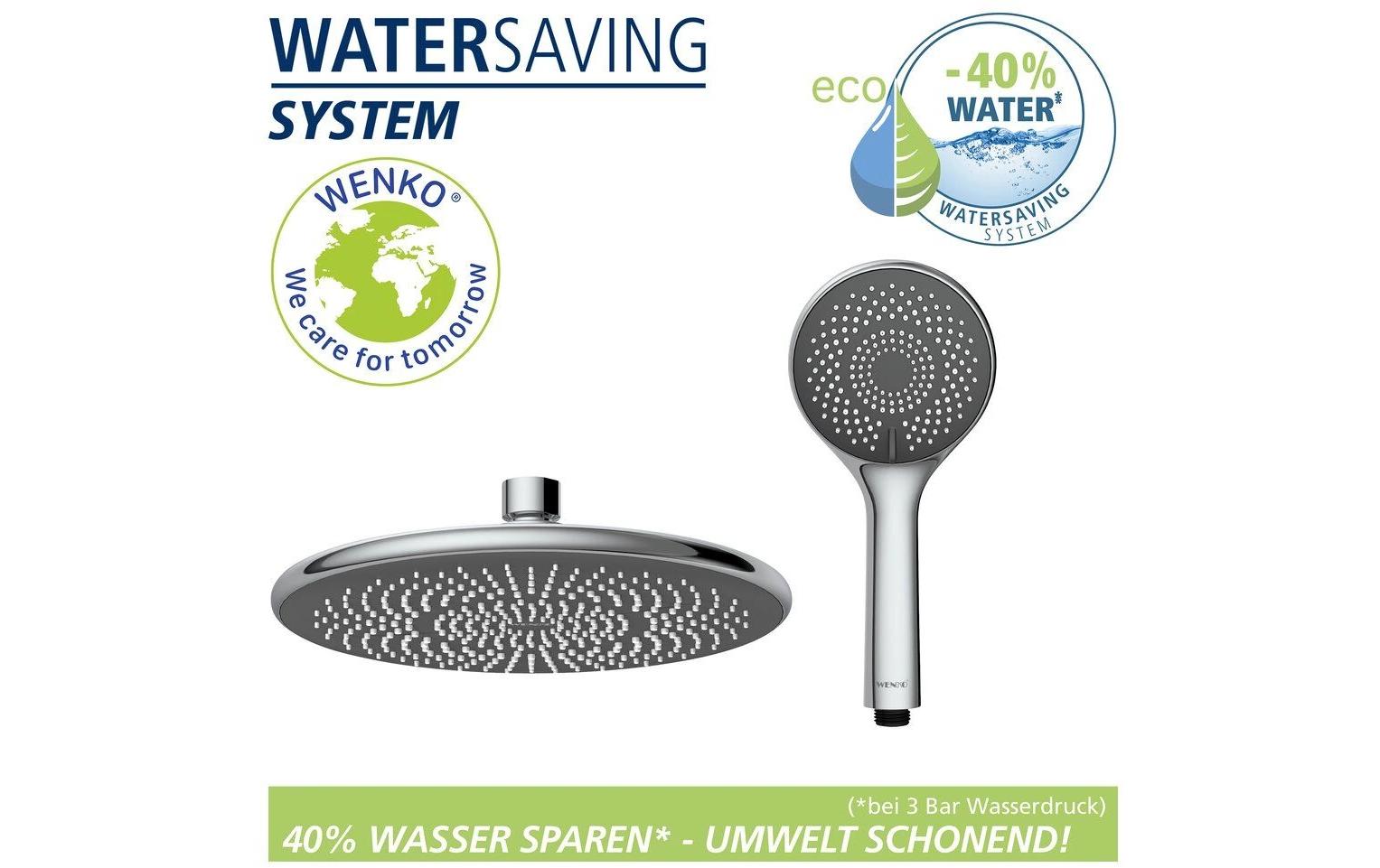 Wenko Badebatterie (Unterputz) Watersaving – Einhebelmischer, 150 cm Schlauchlänge, Edelstahl, Chrom
