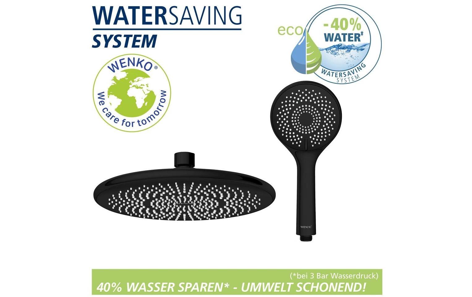 Wenko Watersaving Badebatterie – Einhebelmischer (Unterputz), Edelstahl, Schwarz