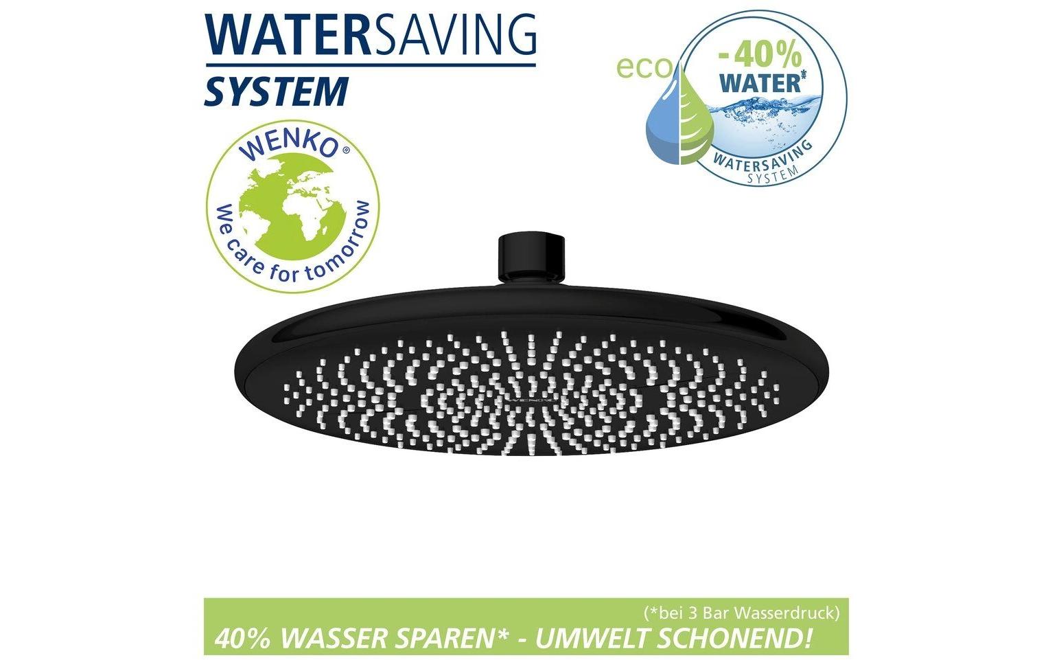 Wenko Regendusche – 22,5 cm, ABS, für 1/2" Anschluss, Schwarz matt