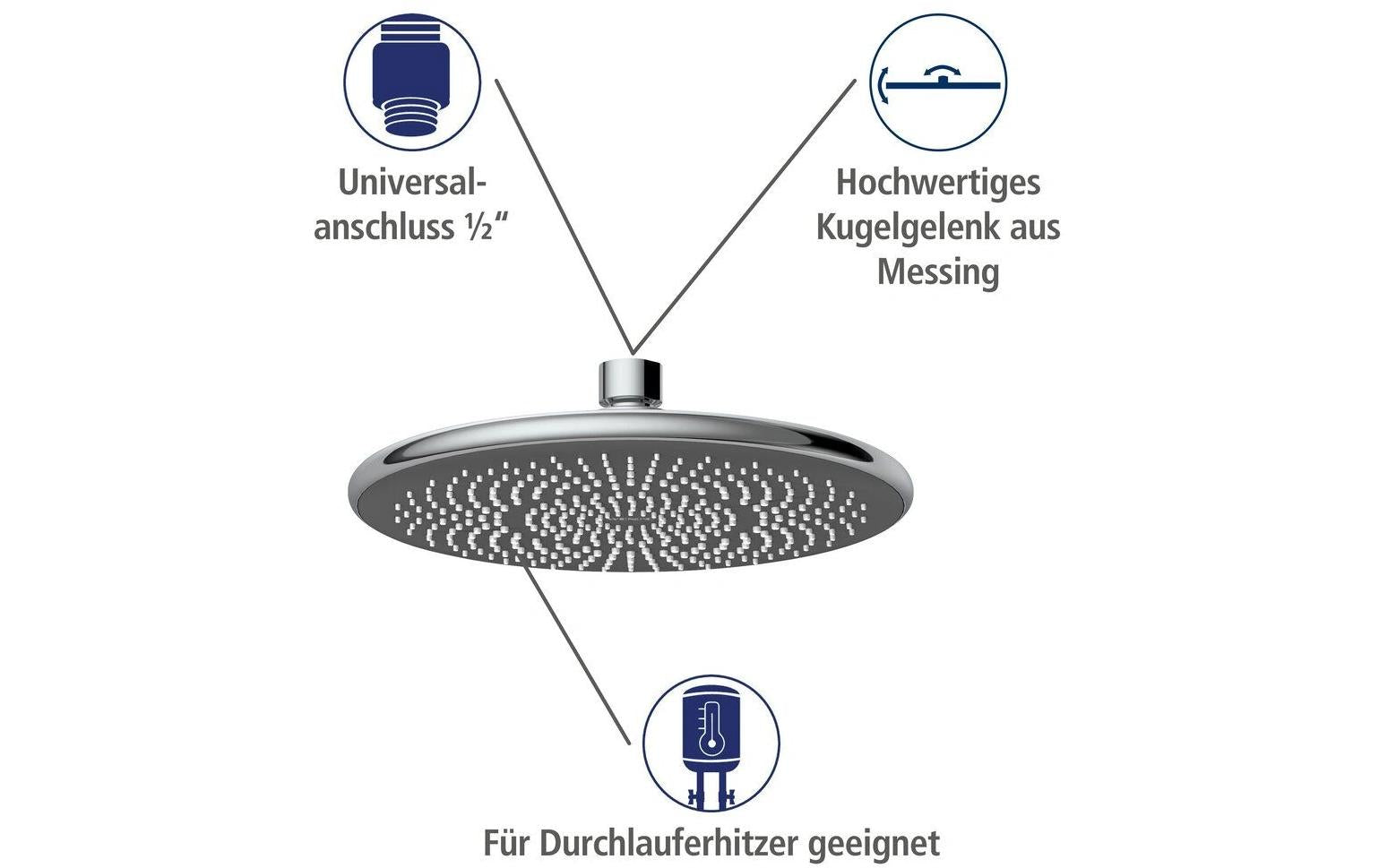 Wenko Regendusche – 22,5 cm, ABS, für 1/2"-Anschluss, Chrom/Grau