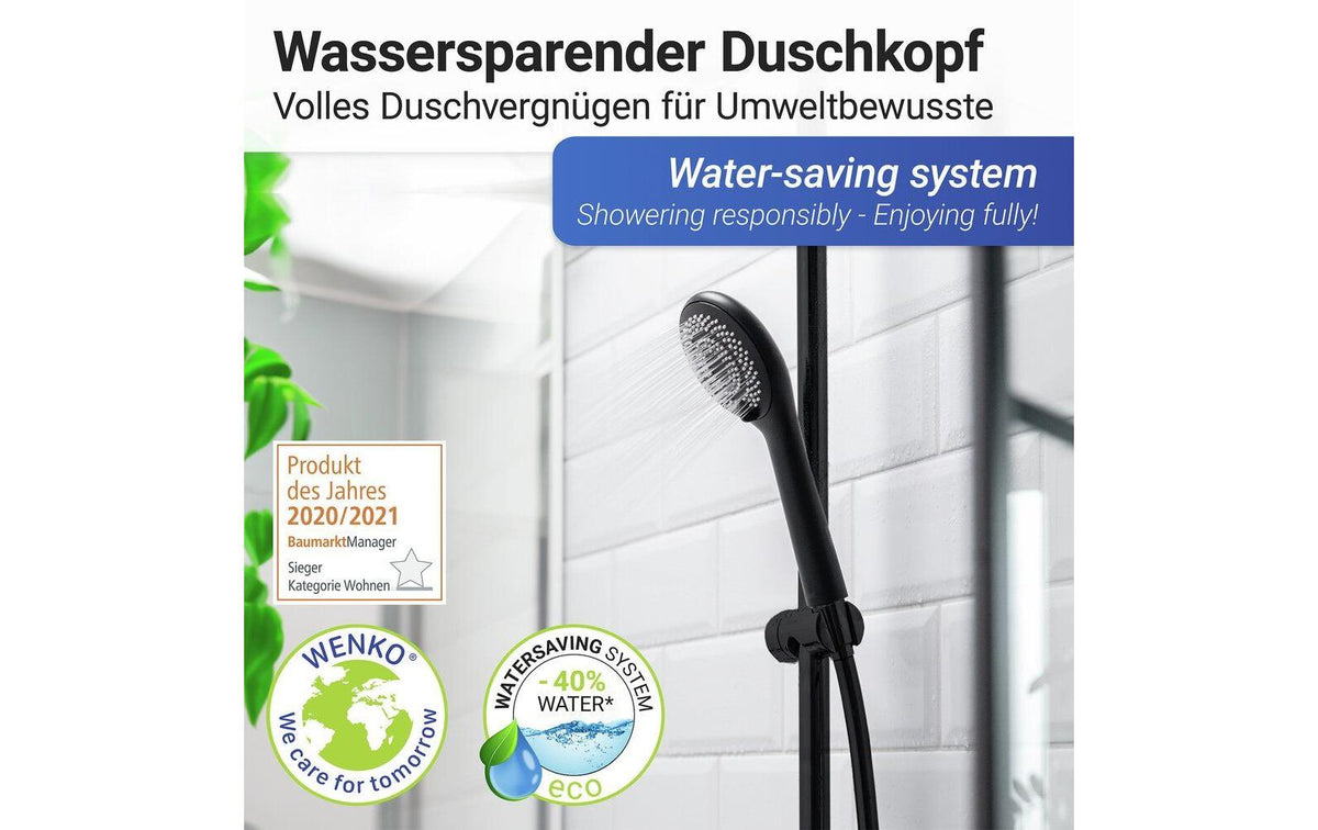 Wenko Duschkopf (Handbrause) – Ø11 cm, ABS, für 1/2"-Anschluss, Schwarz matt