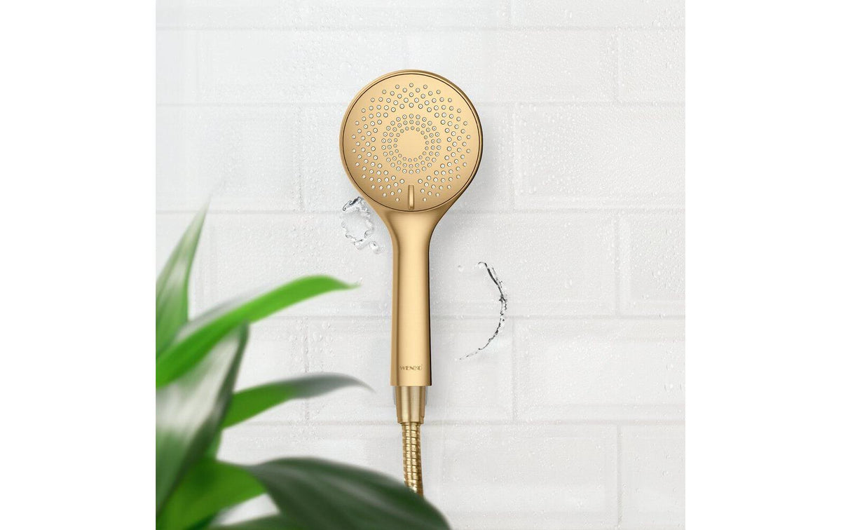 Wenko Duschkopf – Ø11 cm, ABS, 3 Strahlarten, Gold