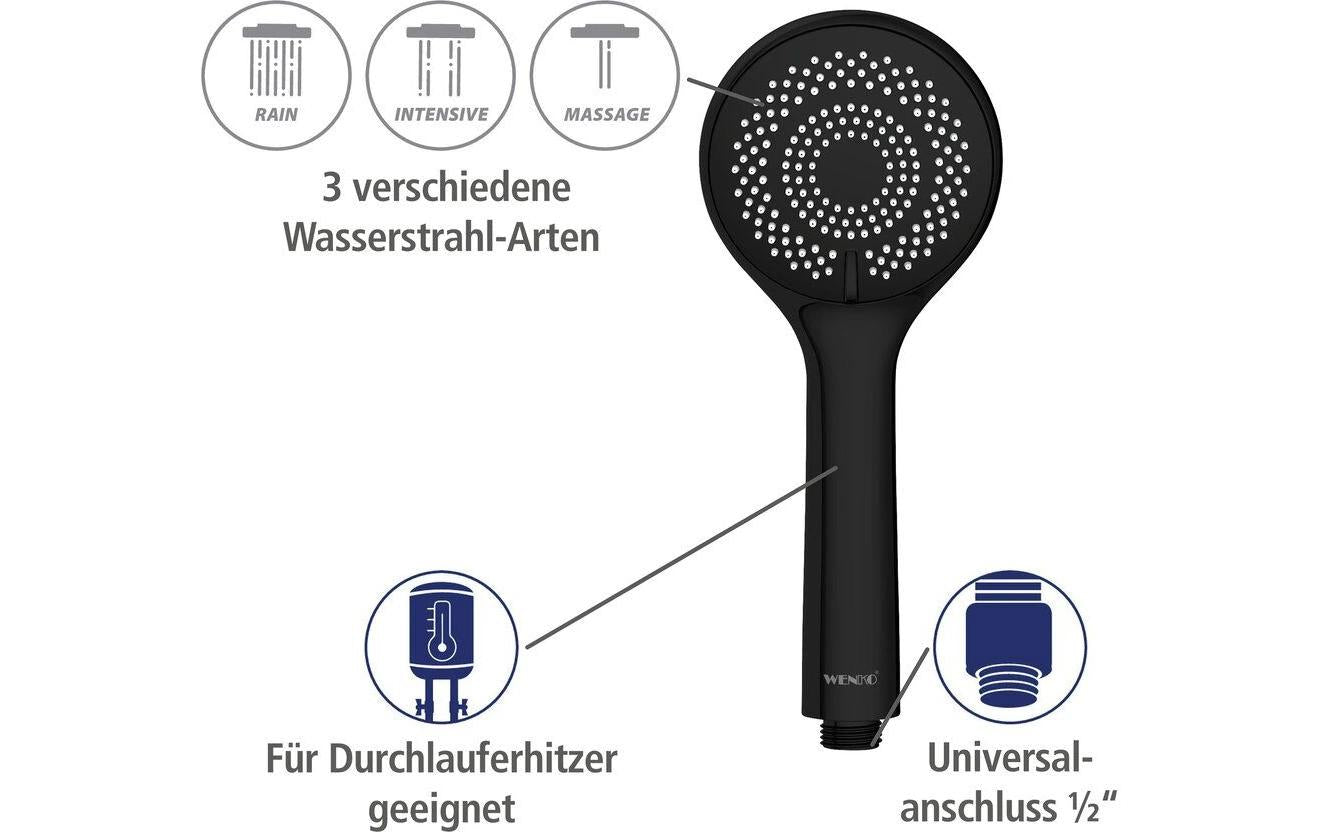 Wenko Handbrause – Ø9,5 cm, ABS, Schwarz matt