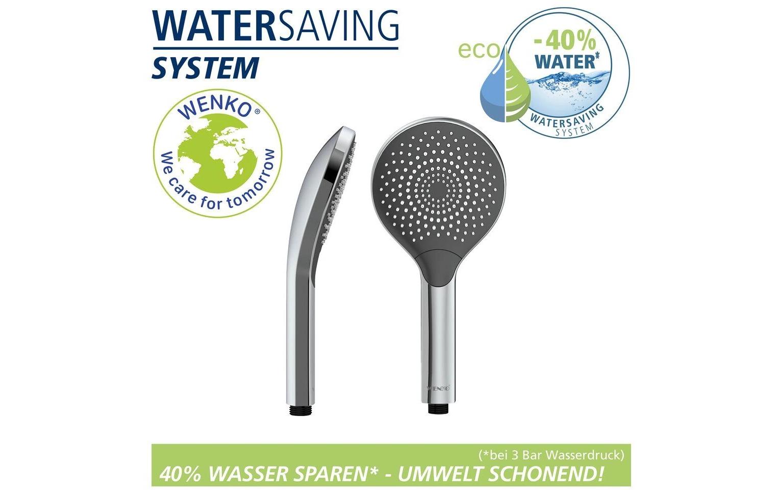 Wenko Handbrause – Ø12 cm, ABS, 3 Strahlarten, wassersparend, Chrom/Grau