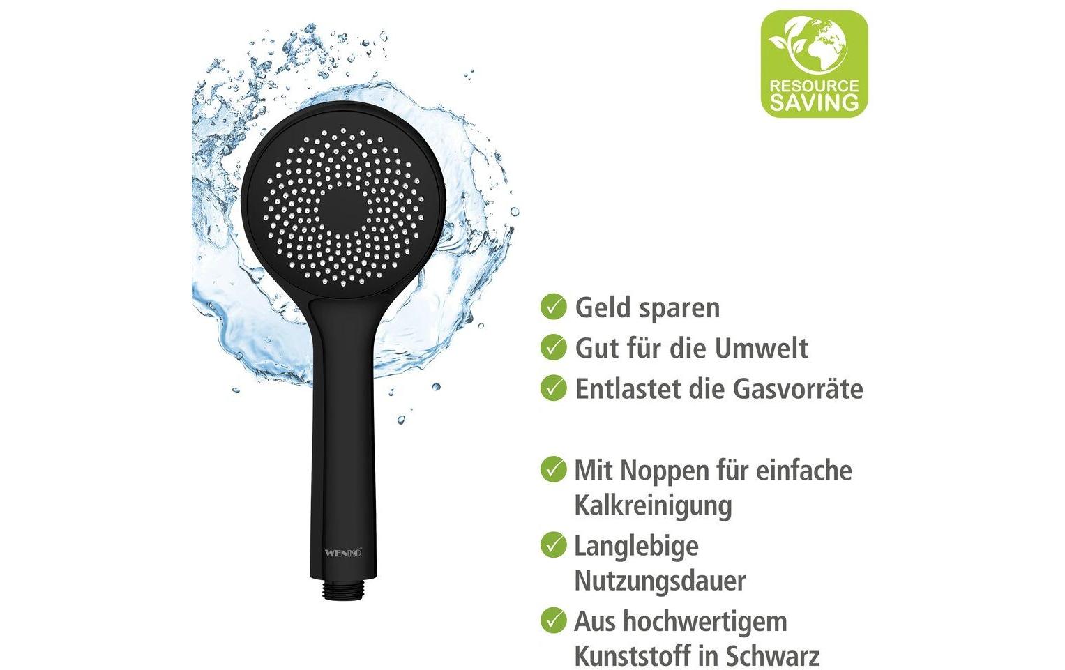 Wenko Duschkopf – Ø9,5 cm, ABS, Anschluss 1/2", Schwarz matt
