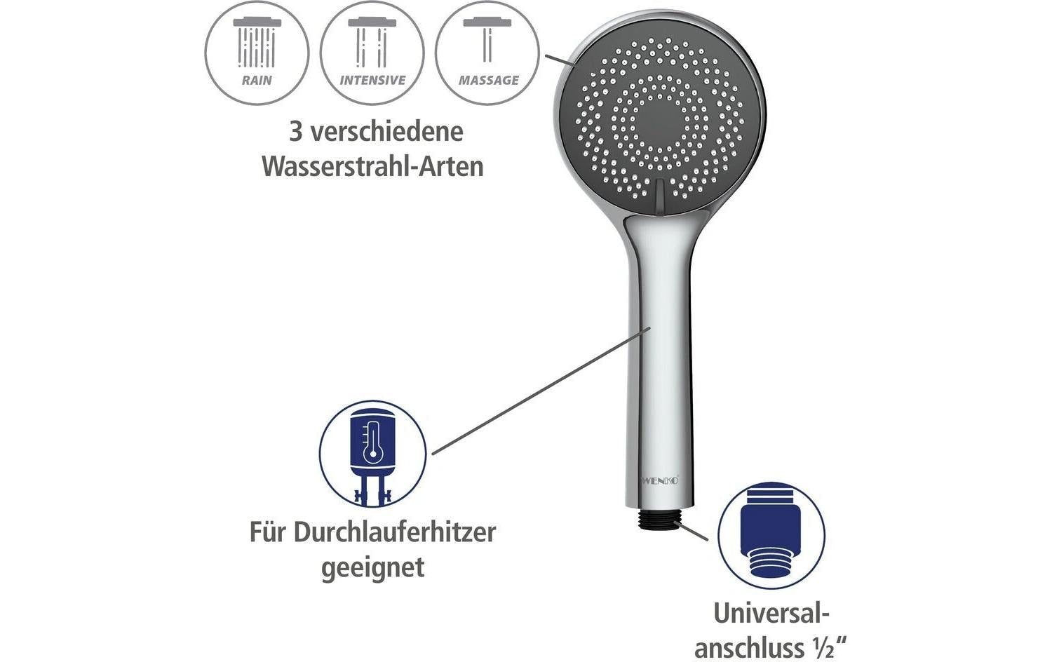 Wenko Handbrause – Ø9,6 cm, ABS, Anschluss 1/2", silber glänzend