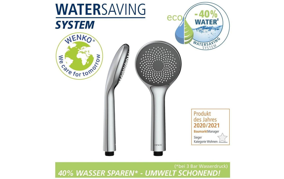 Wenko Handbrause – Ø9,6 cm, ABS, für 1/2" Anschluss, Silber