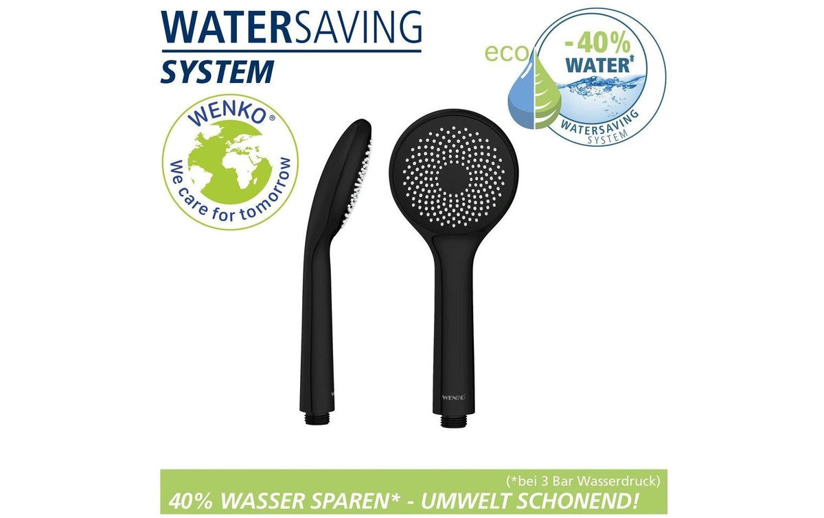 Wenko Duschkopf – Ø9,5 cm, ABS, Anschluss 1/2", Schwarz matt