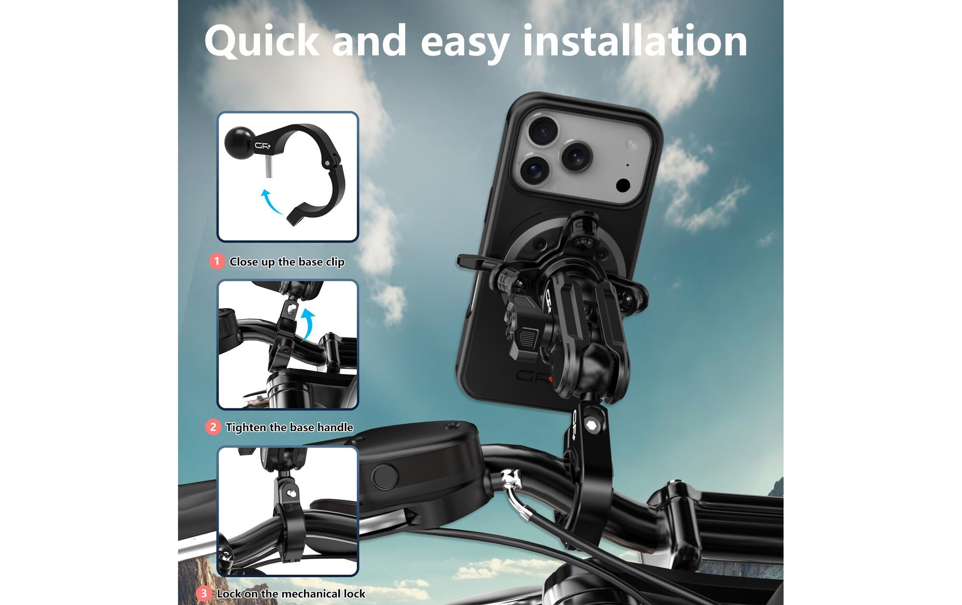 Grxplore GR-MT6 – Fahrrad-/Motorrad-Halterung – 360°-Drehung, magnetisch – Lenker – für Smartphones