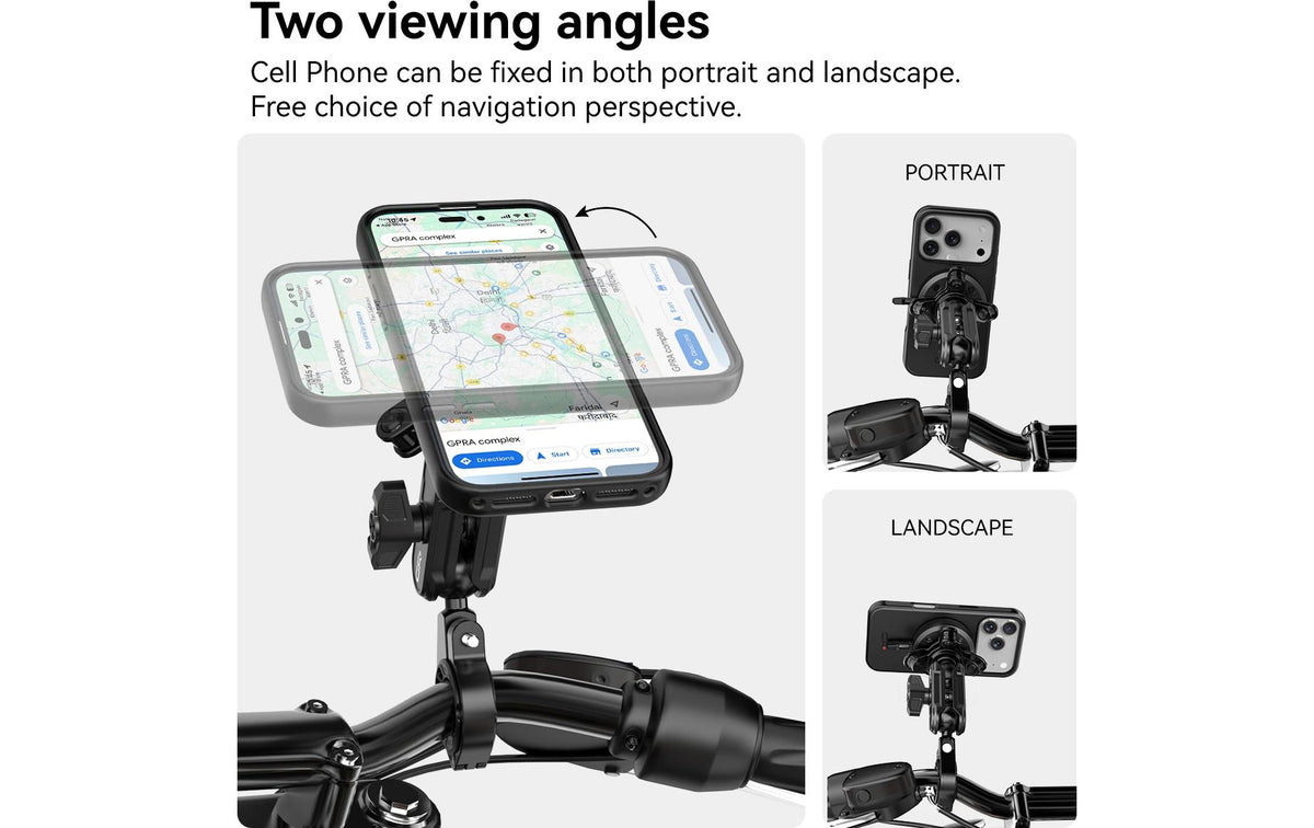 Grxplore MT16 – Fahrrad-/Motorrad-Halterung – magnetisch, 360° – für M6/M8/M10-Spiegelschäfte – Schwarz