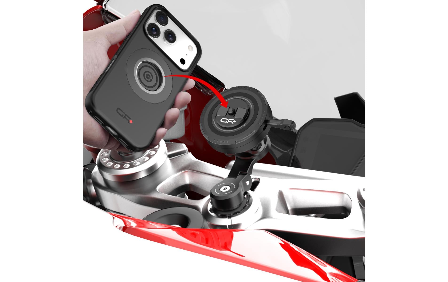 Grxplore GR-MT7 – Fahrrad-/Motorrad-Halterung – Magnetisch, kabelloses Laden – Lenker/Vorbau – Schwarz
