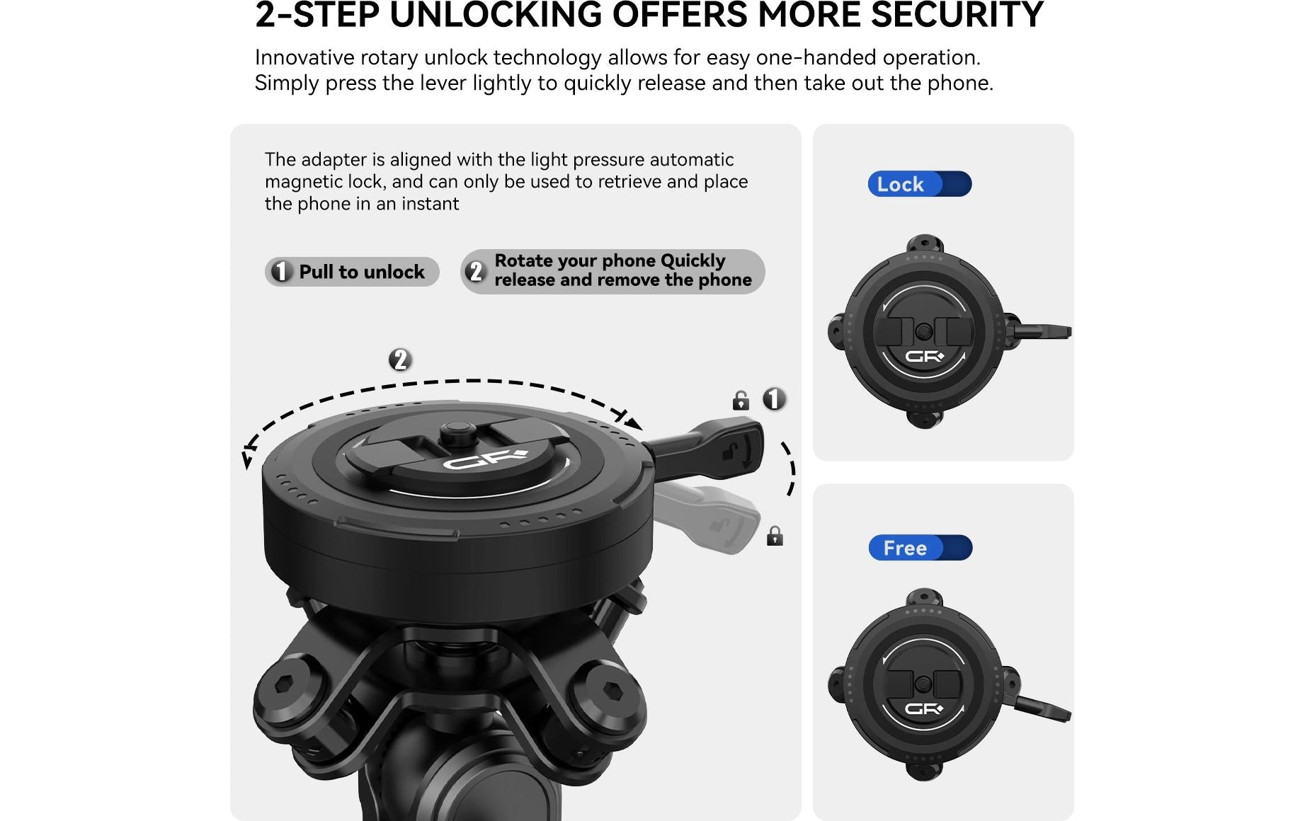 Grxplore GR-MT6 – Fahrrad-/Motorrad-Halterung – 360°-Drehung, magnetisch – Lenker – für Smartphones
