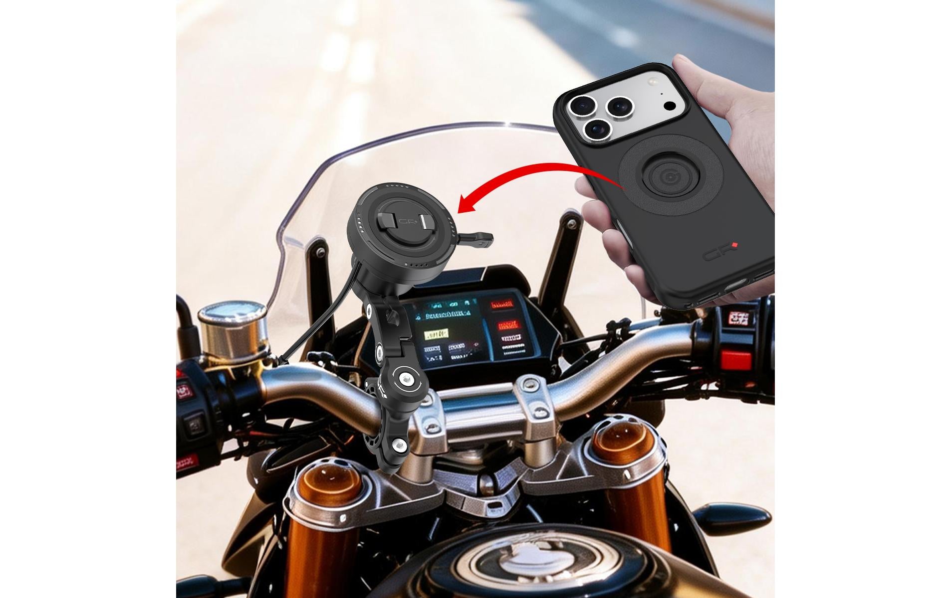 Grxplore GR-MW65 Kfz-Ladehalterung – Qi2 – Lenker – für Smartphones – Schwarz