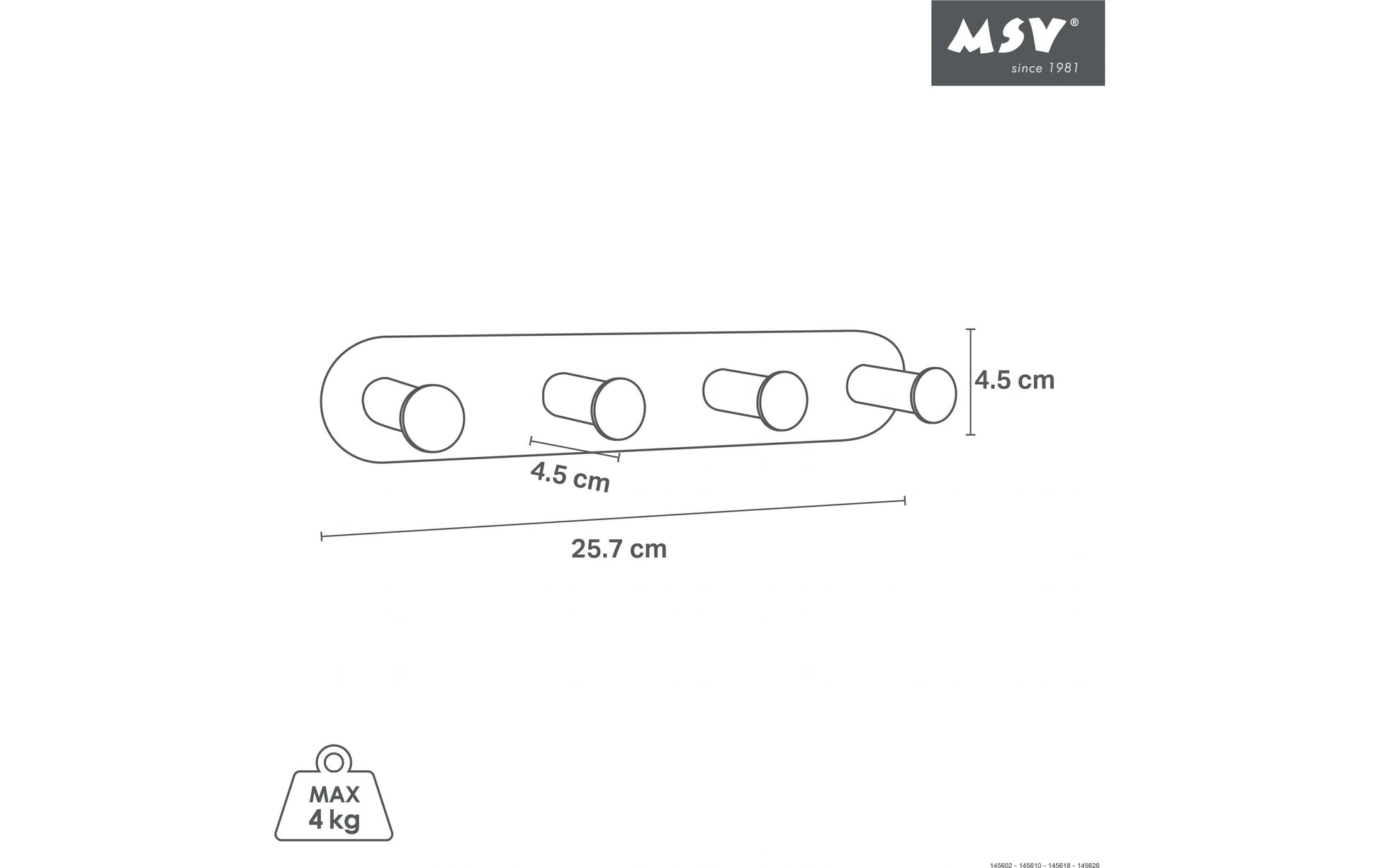 Spirella Haken – Edelstahl, 4 kg, Selbstklebend, 25,5×4,5 cm