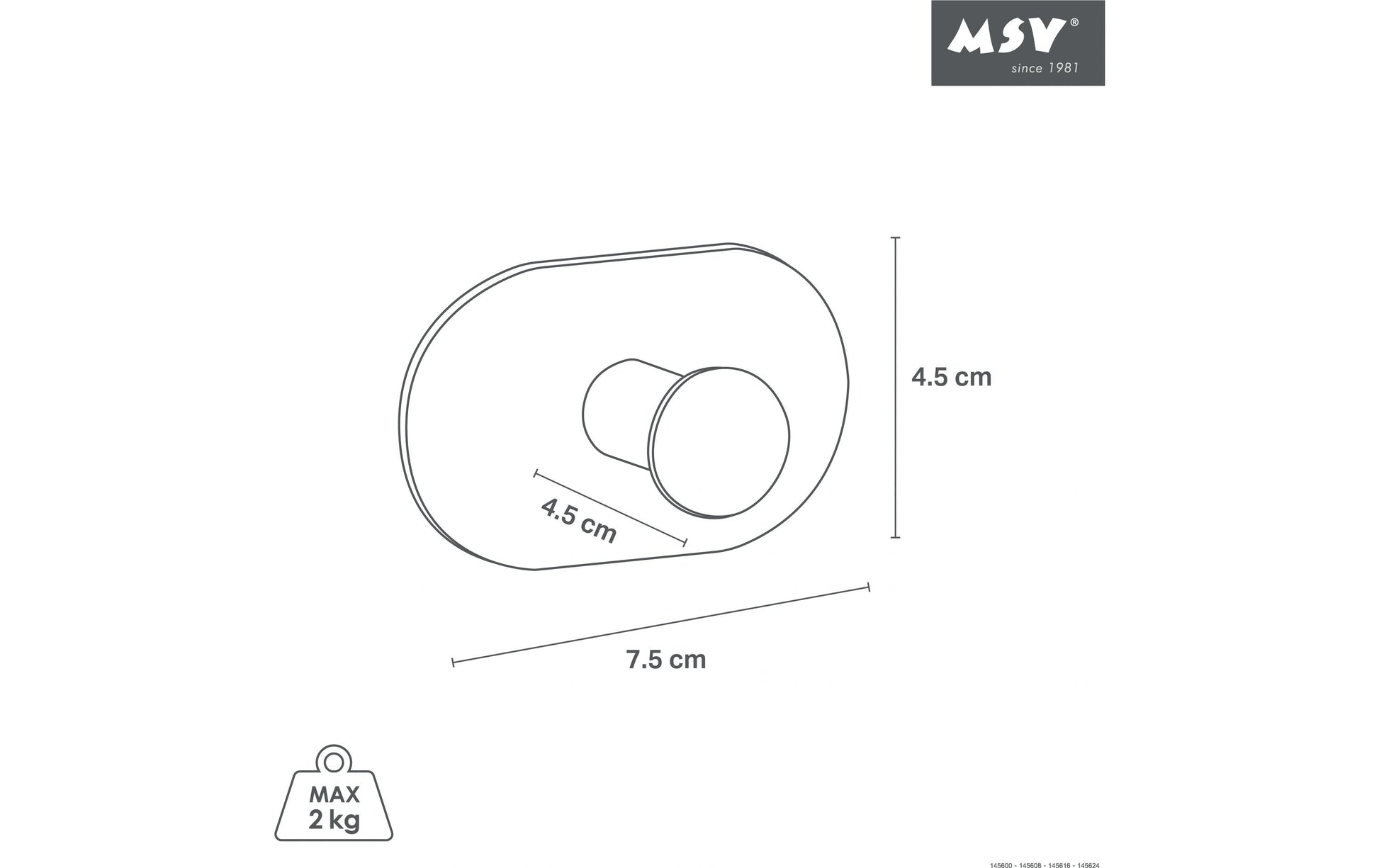 Spirella Haken – Edelstahl matt, 1,5 kg, Klebestreifen, 7,5×4,5 cm, 6er-Set