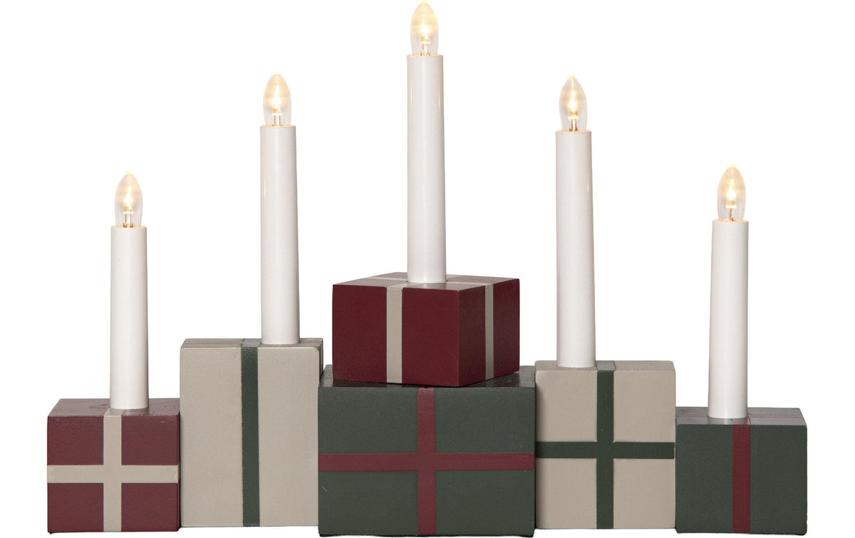 Star Trading Kerzenleuchter Christmas Gifts – 35 × 25 cm, Warmweiss, 5-flammig, E10-Fassung, Mehrfarbig
