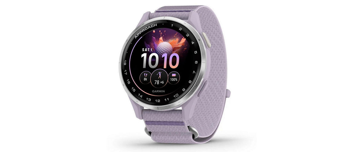 Garmin Approach J1 43 mm GPS – Silber, Lila, 50 m, für Android, iOS